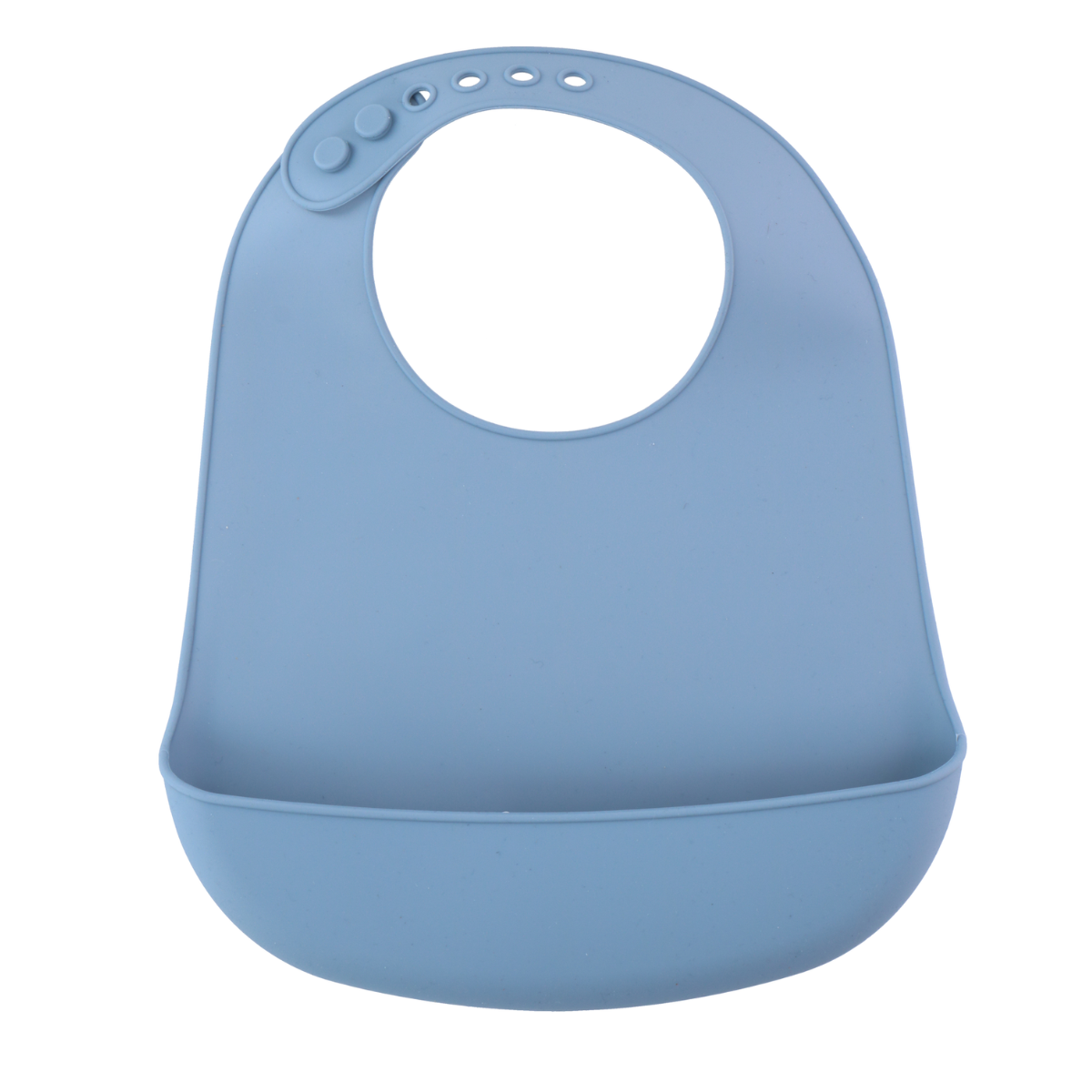 Blue baby bib with a pocket, isolated on a white background.