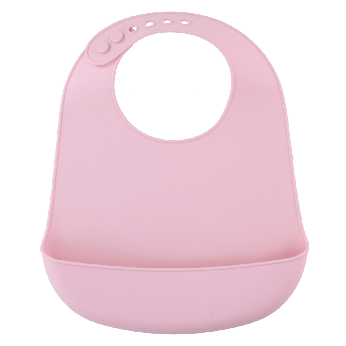 Pink baby bib with a pocket, isolated on a white background.