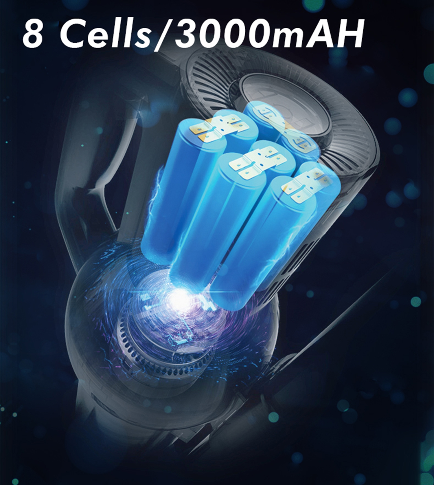 Eine Abbildung der Batteriezellen eines Staubsaugers, 8 Zellen/3000 mAh, in Blau.