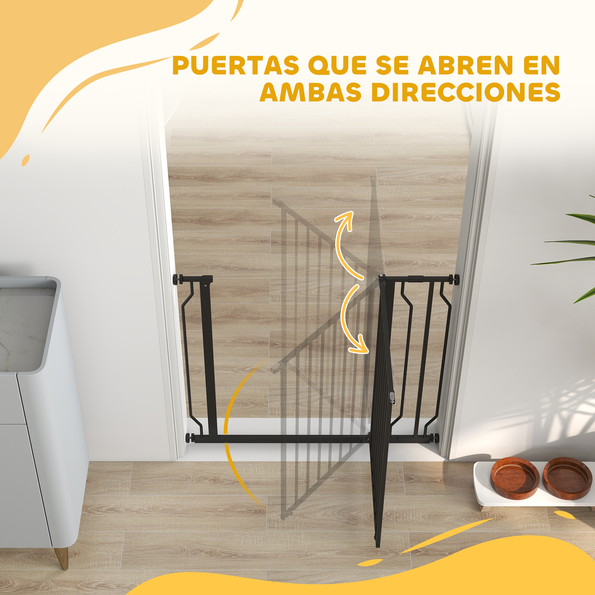 Barrera en puerta, apertura en ambas direcciones. Flechas indican la dirección de apertura.