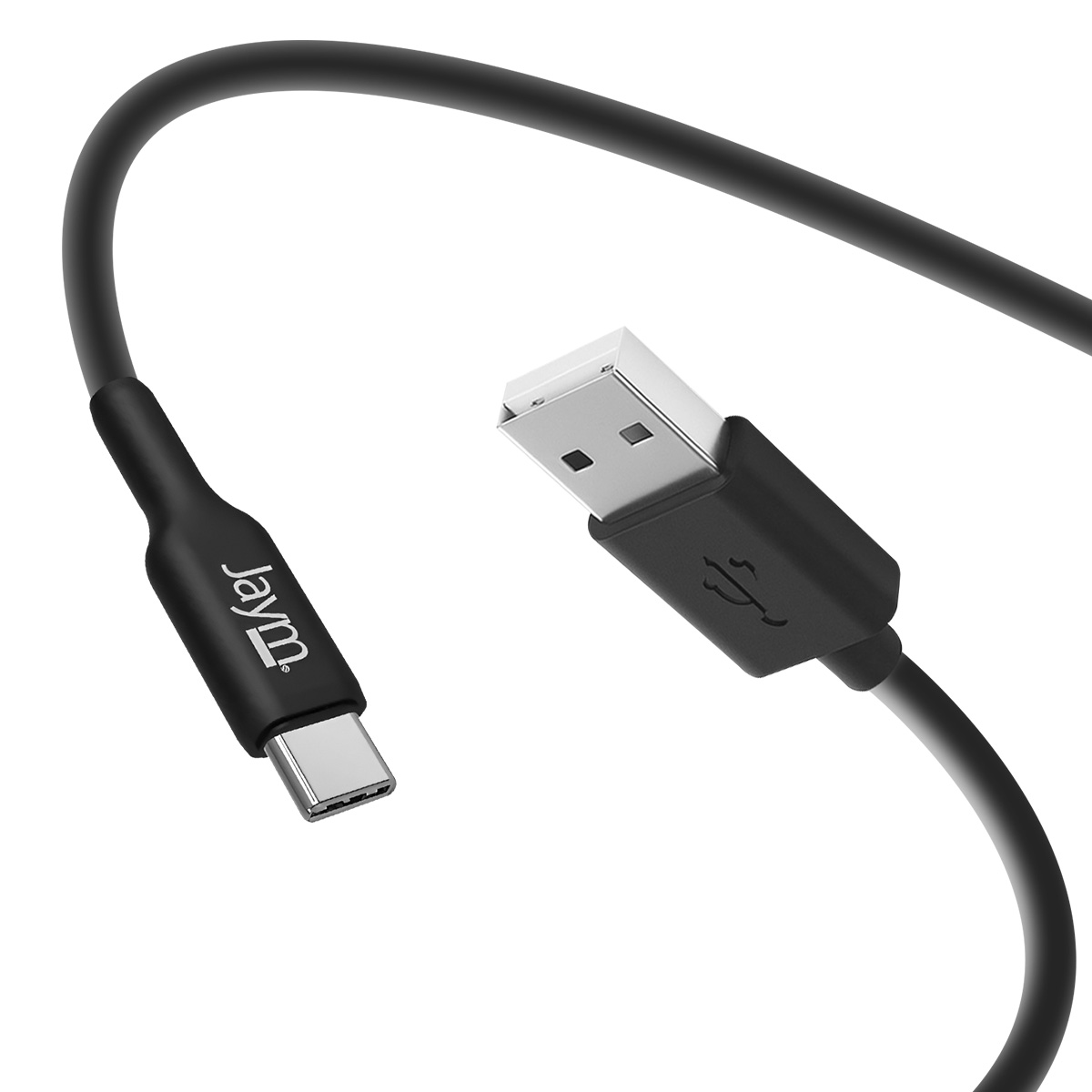 Cavo nero da USB-C a USB-A. Estremità USB-C collegata, estremità USB-A visibile.