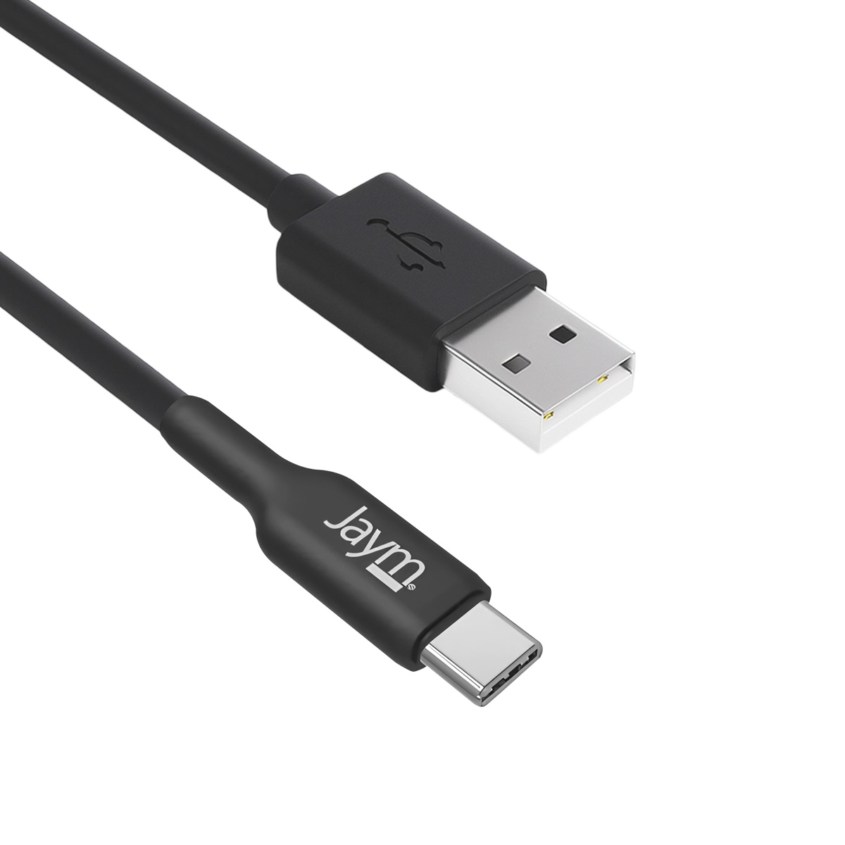 Cavo nero da USB-C a USB-A. Estremità USB-C collegata ed estremità USB-A visibile.