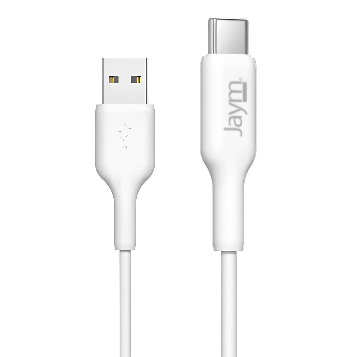Ein weißes USB-C-Kabel mit USB- und USB-C-Anschlüssen.