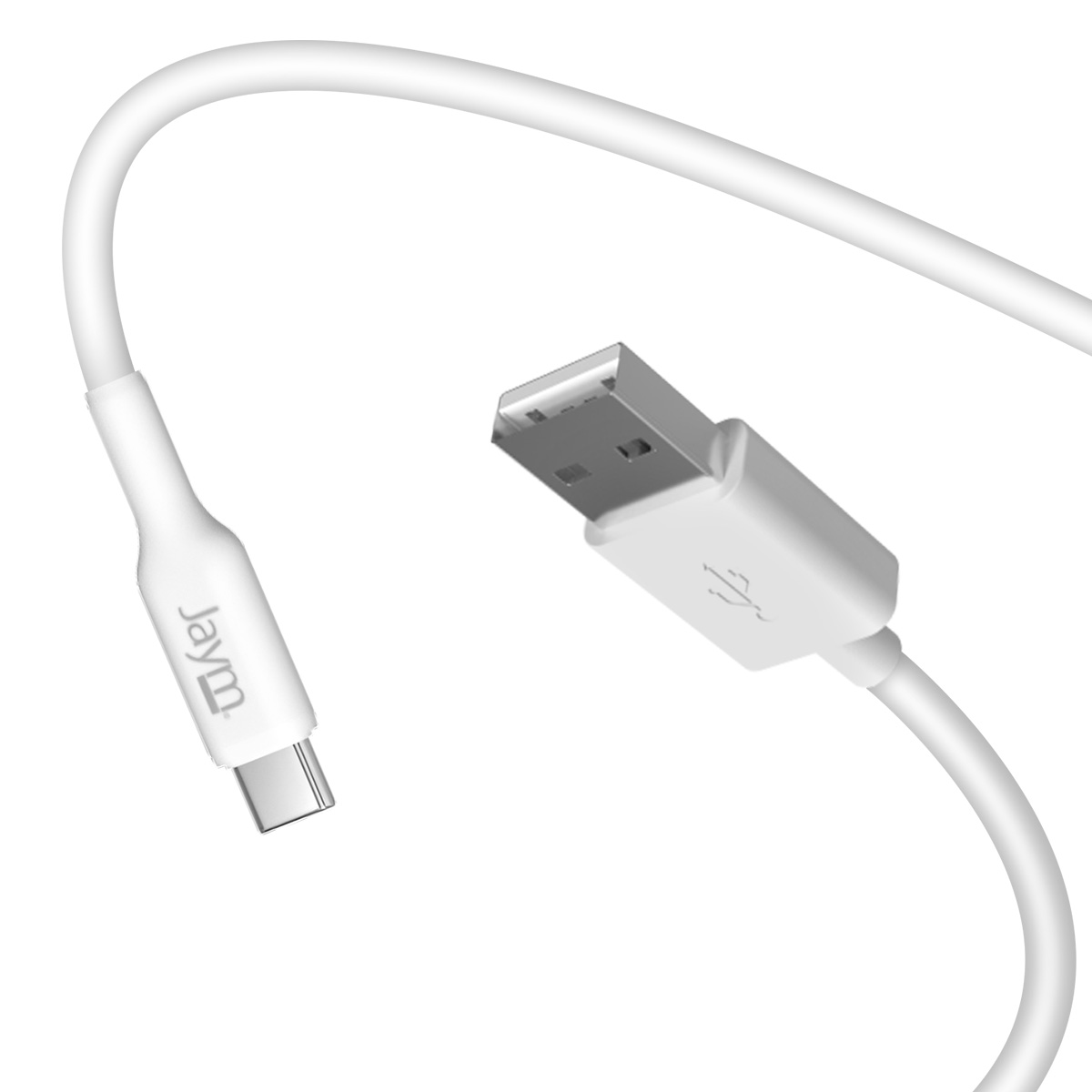 Ein weißes USB-C-Kabel mit USB- und USB-C-Anschlüssen.