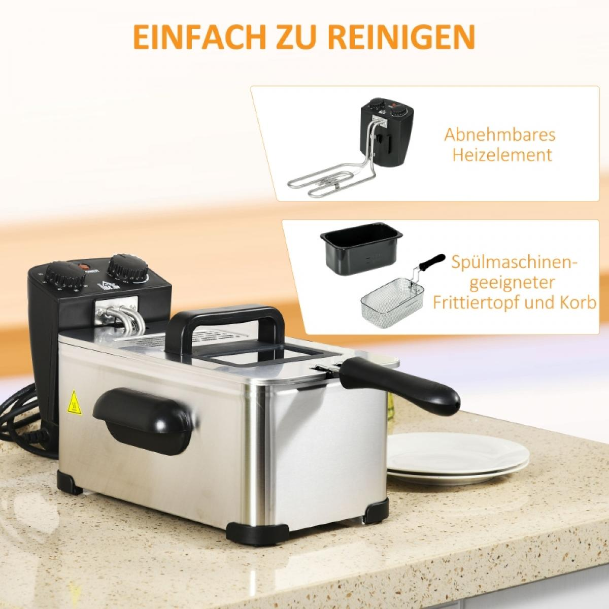 Nahaufnahme einer Fritteuse mit entferntem Heizelement und Korb, die die einfache Reinigung zeigt.
