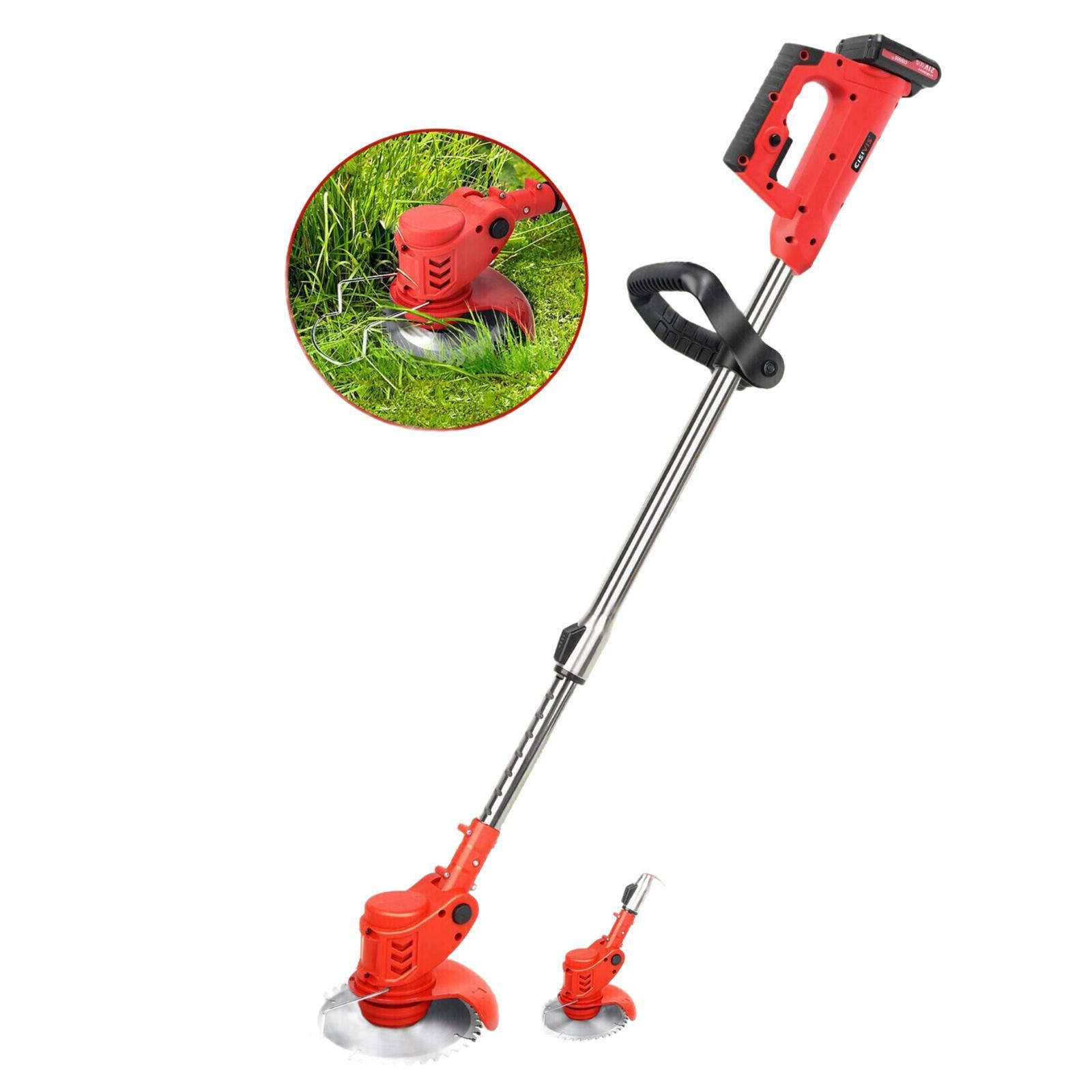 Akku-Rasentrimmer Mäher Schnurloser Rasenmäher Mit 2 Batterien, Akku Motorsense Elektro-Trimmer Mit 10 Metall Messer, Akku Freischneider Handgeführter Trimmgerät Rot