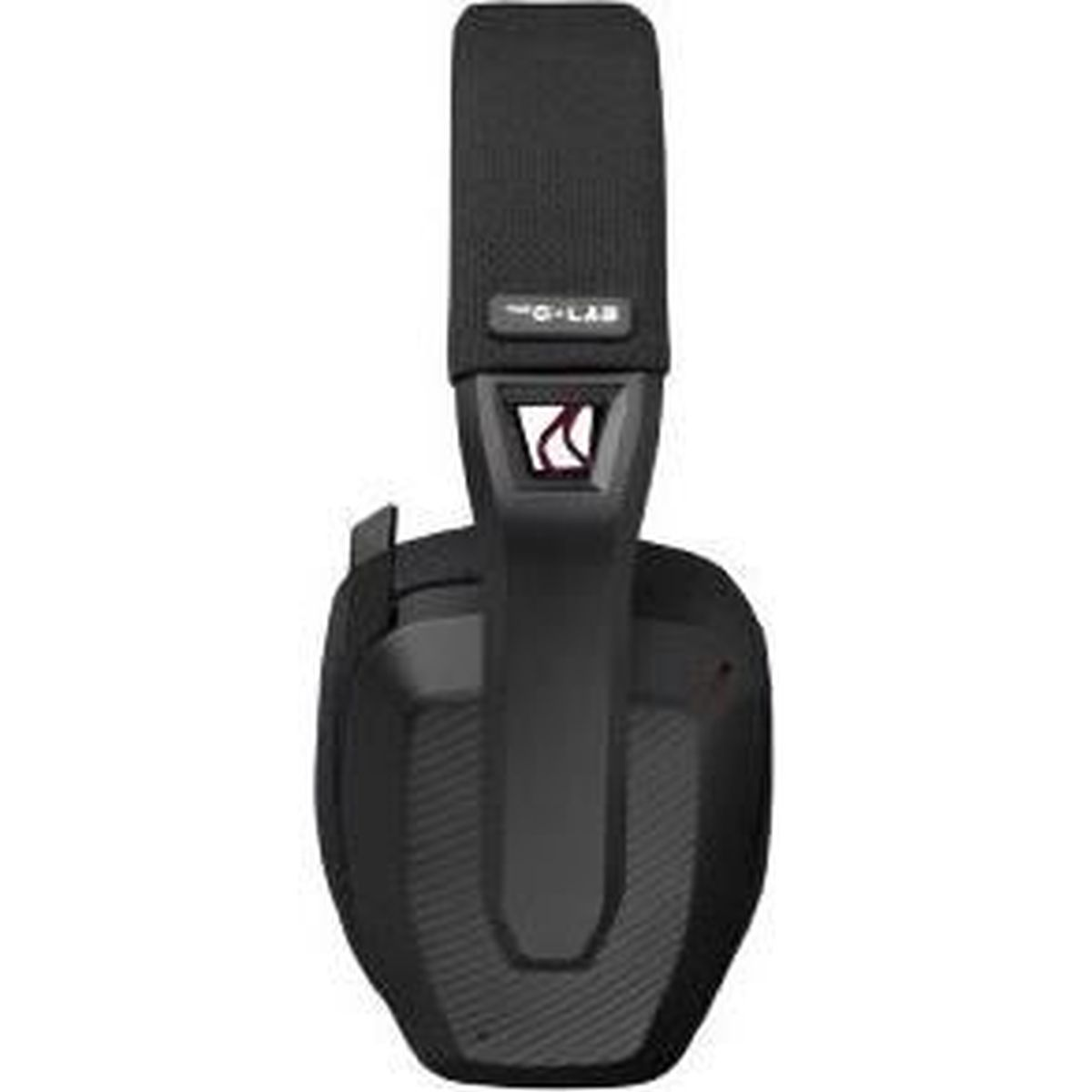 Gaming-Headset, schwarz. Vorderansicht. Mikrofon- und Ohrmuscheldetail. Modernes Design für Gamer.