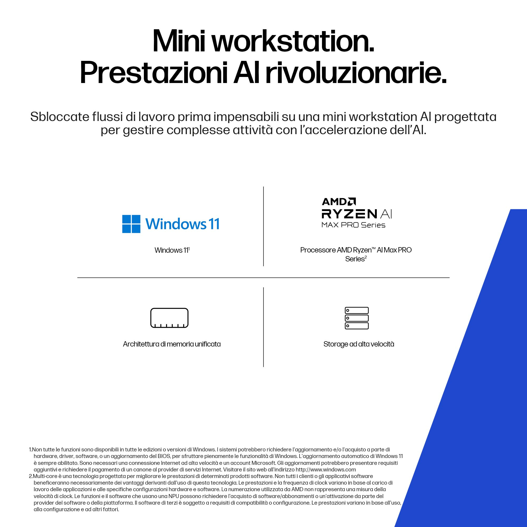 Testo bianco su sfondo nero con loghi e testo relativi a workstation e processore.