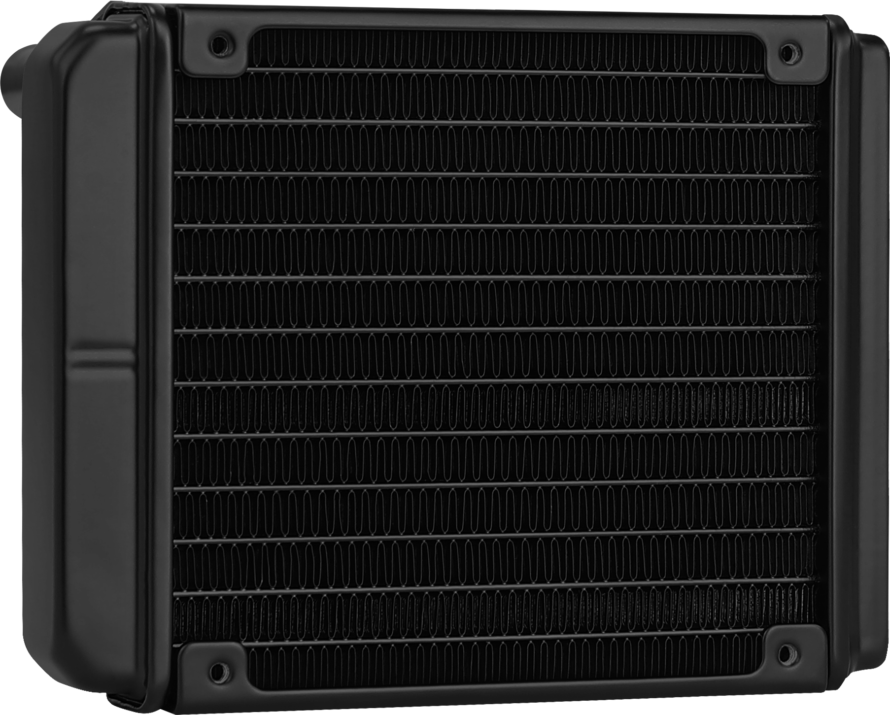 Radiatore per computer nero con alette ondulate e forma rettangolare.