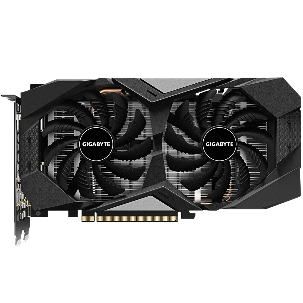 Scheda grafica Gigabyte nera e grigia con due ventole.