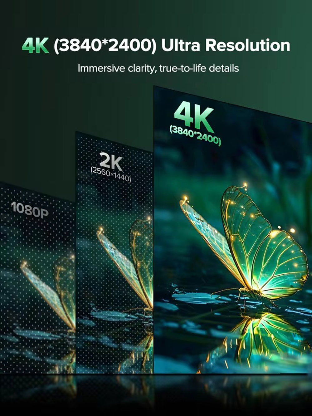 Resolución Ultra 4K. Mariposa en agua. Comparaciones de resolución.