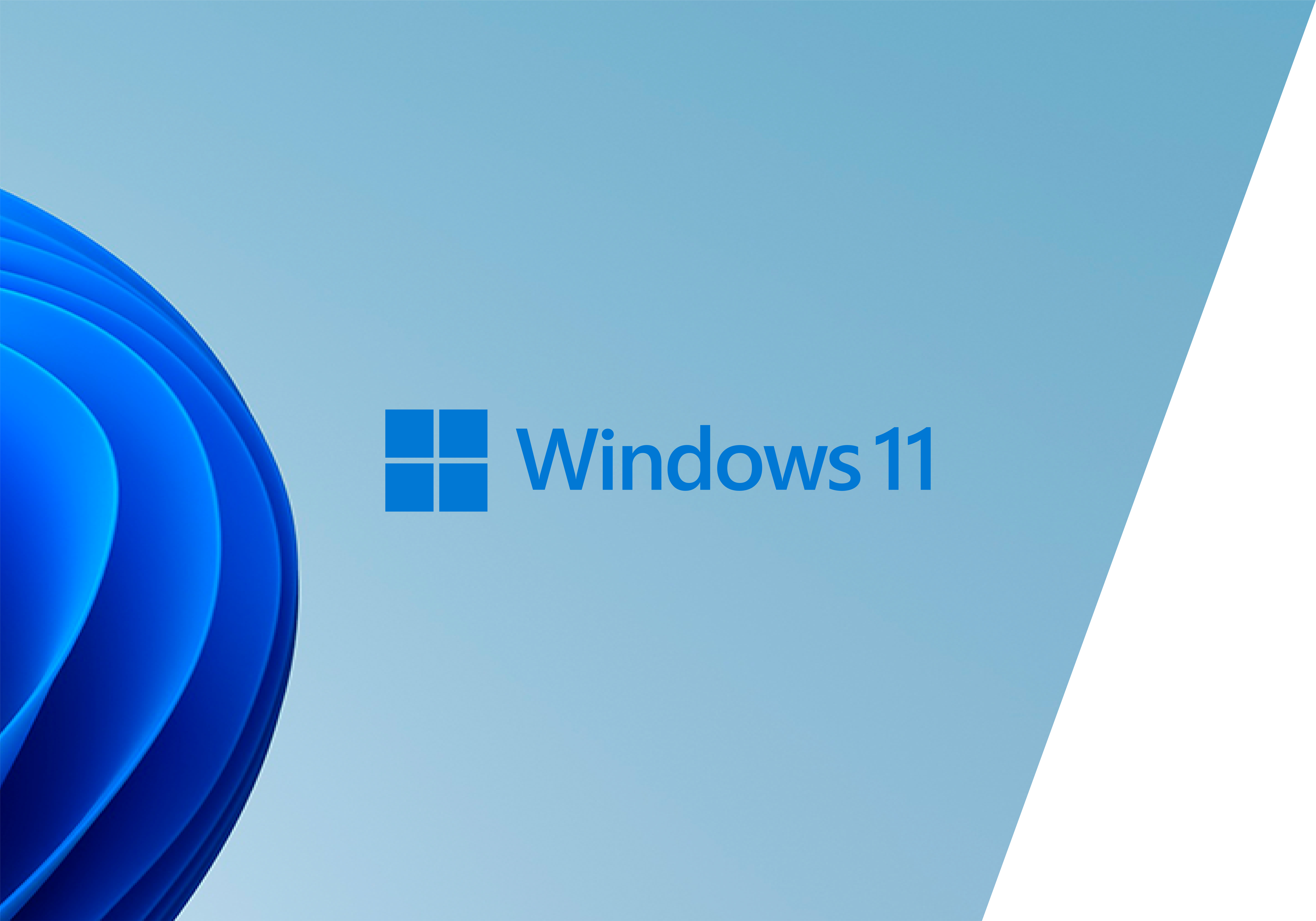 Logo Windows 11 su sfondo blu con gradiente bianco. Il logo è un quadrato blu.