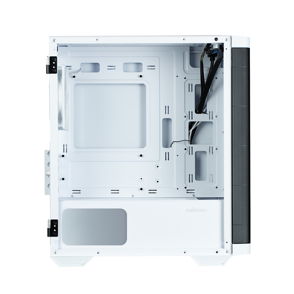 Interno del case bianco. L'interno del case è visibile. Si vedono alcuni fori e punti di montaggio.