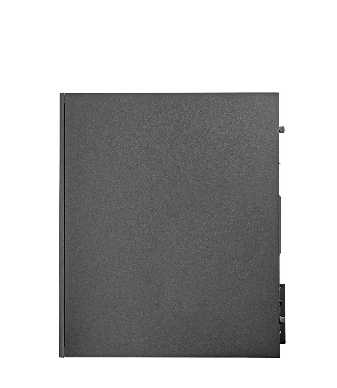 Una vista laterale di un case per computer nero. È un design semplice.