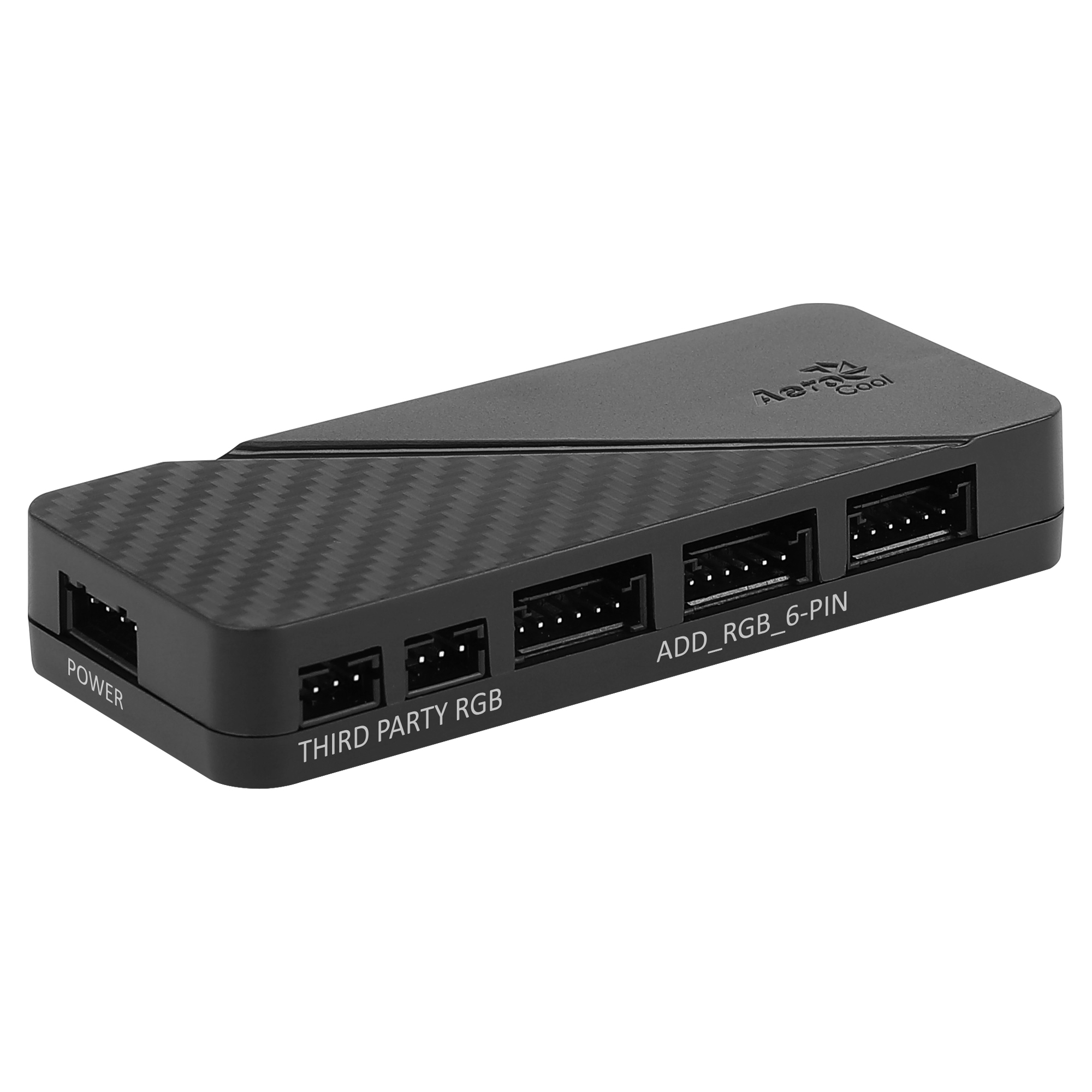 Dispositivo nero con più porte e il testo POWER e THIRD PARTY RGB.