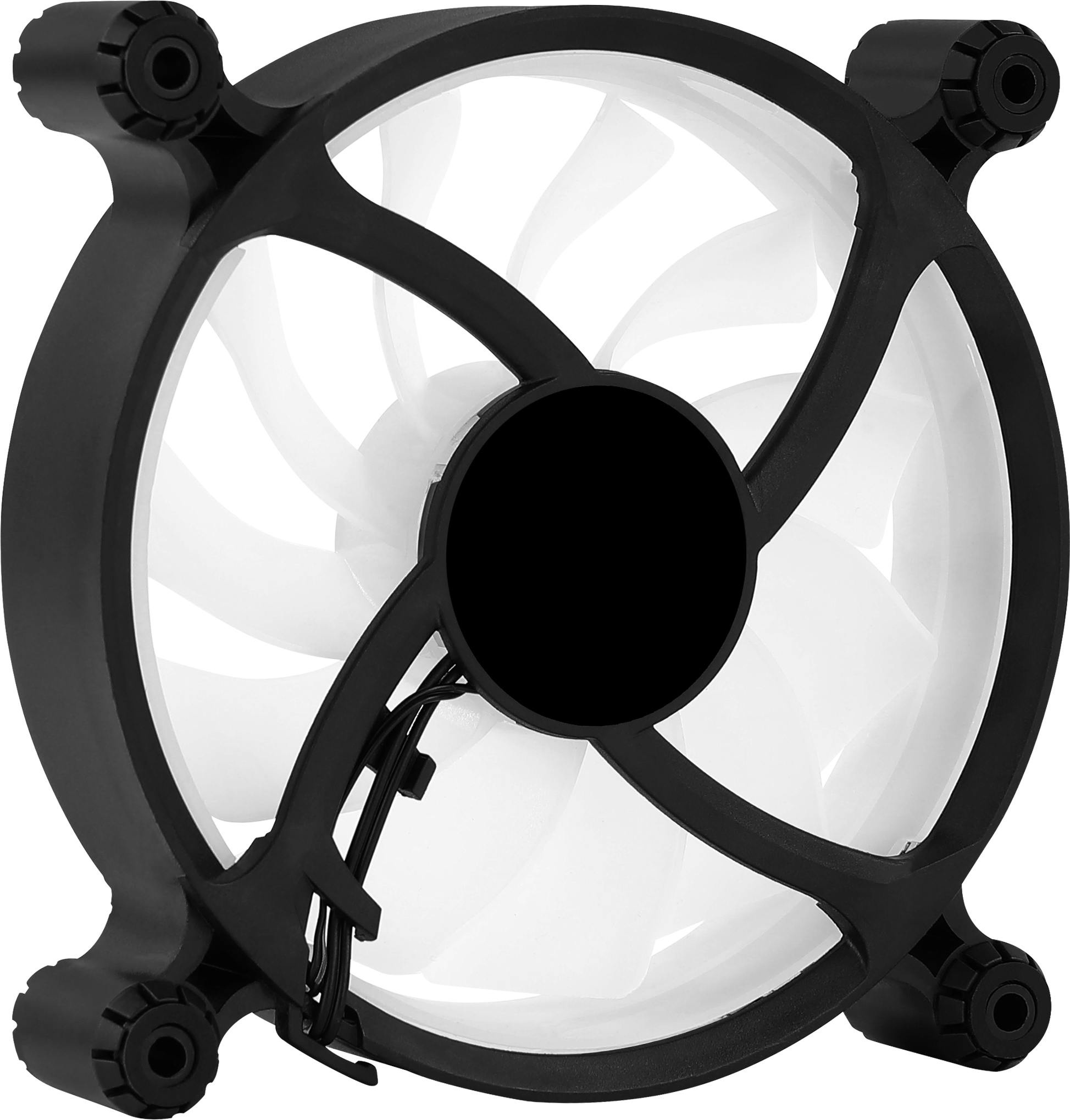 Wentylator z łopatkami i czarną ramą.
