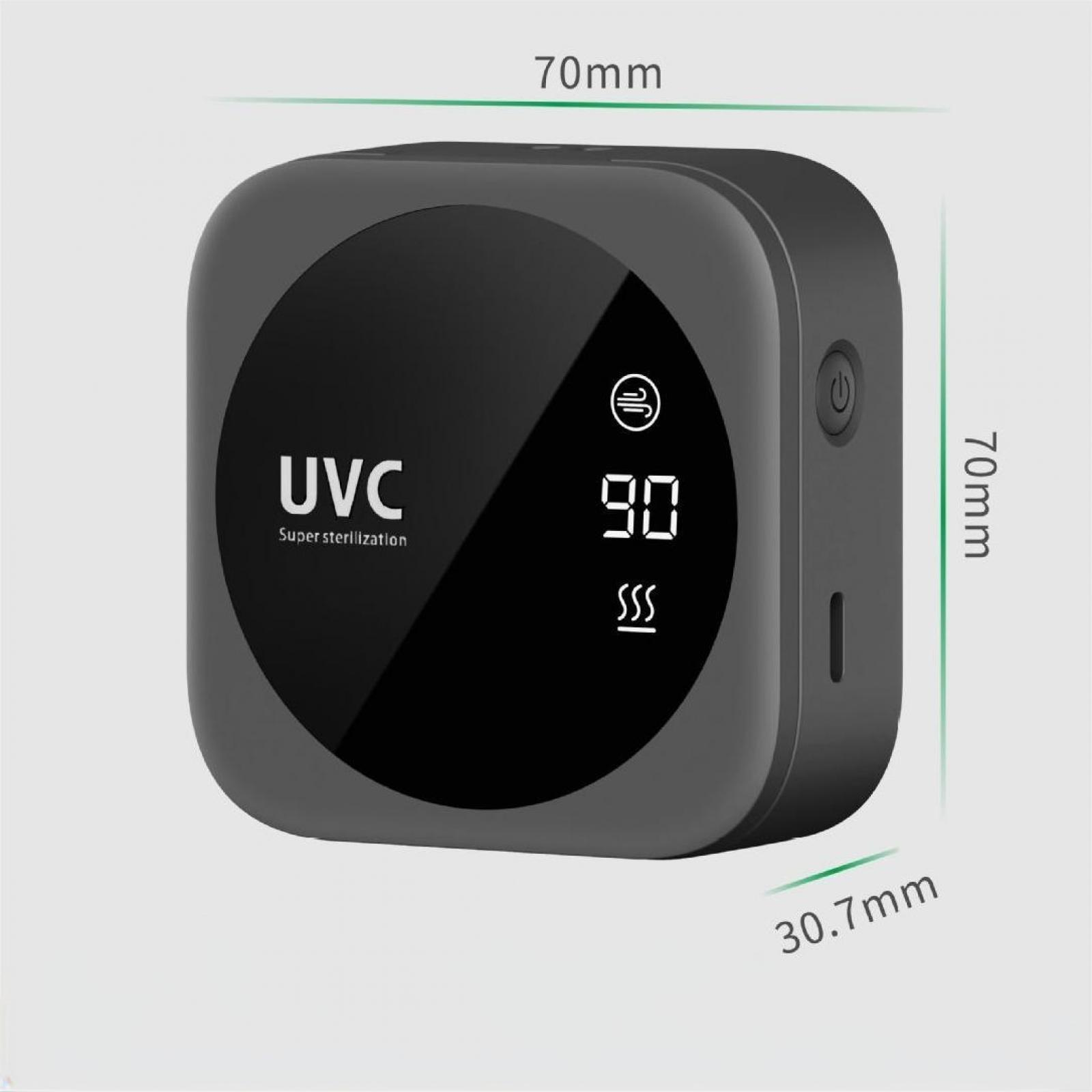 Schwarzes Gerät mit UVC-Etikett und Digitalanzeige mit Temperaturanzeige von 90.