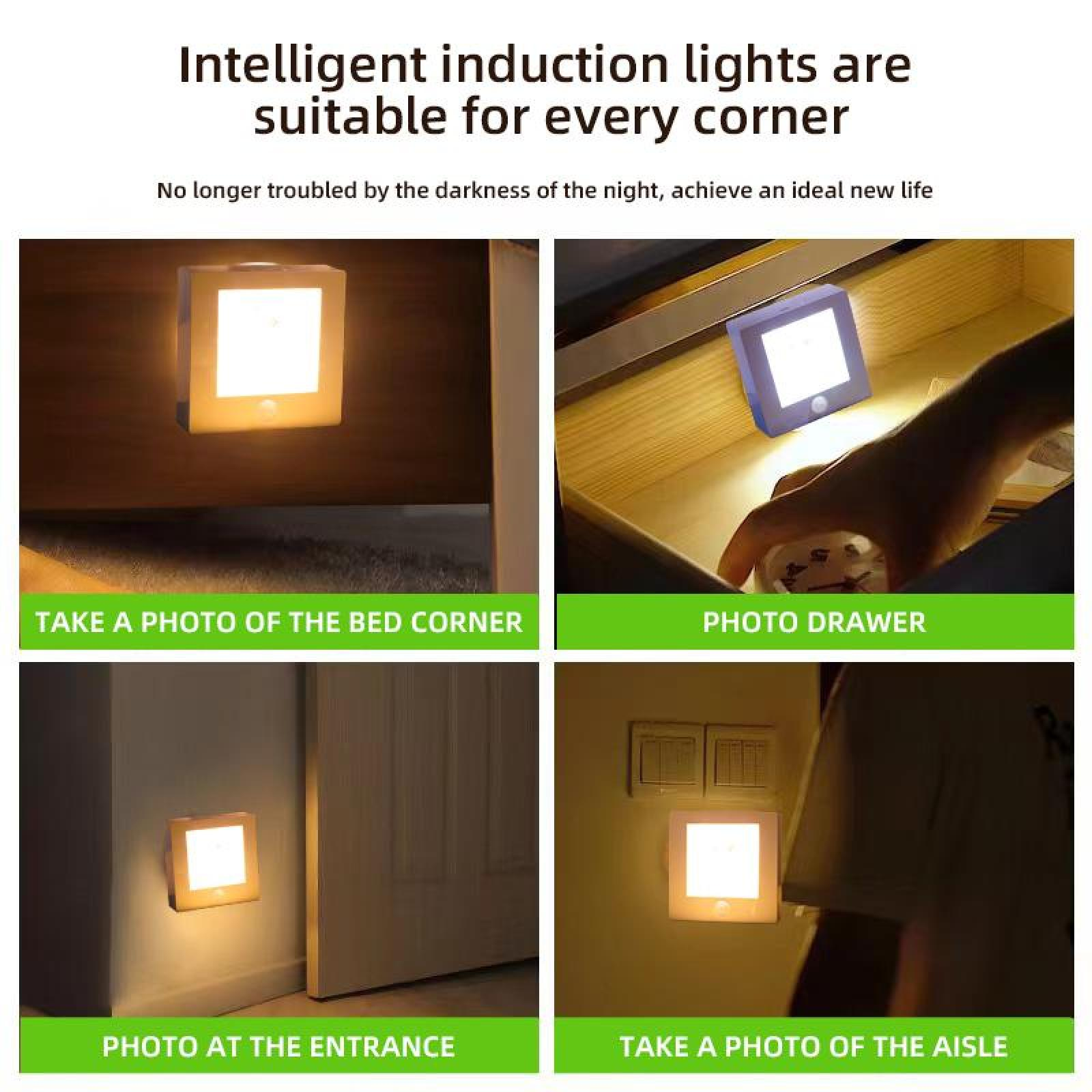 Bilder zeigen LED-Leuchten, die an verschiedenen Orten verwendet werden. Der Text lautet: 'Intelligente Induktionsleuchten sind für jede Ecke geeignet'.