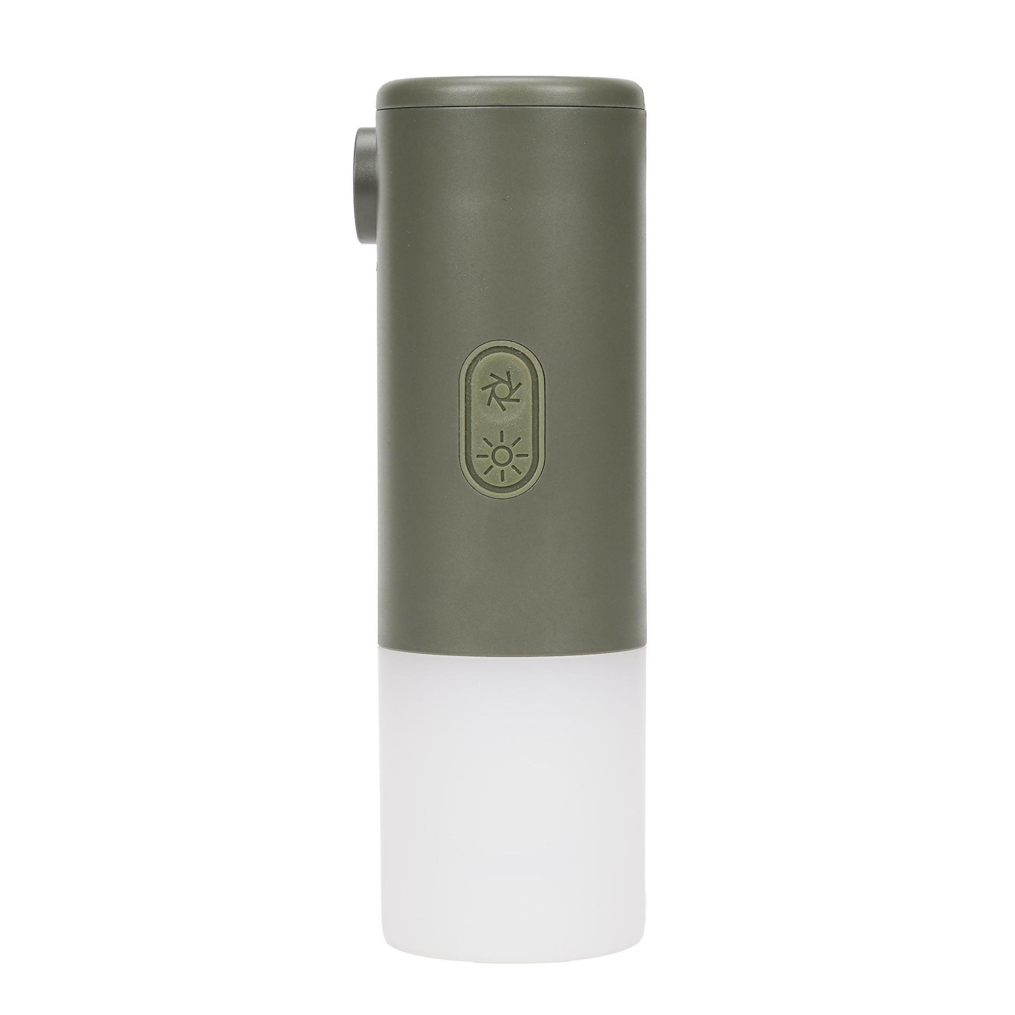 Grüne und weiße Lampe, Knopf und Lichtanzeige auf weißem Hintergrund.