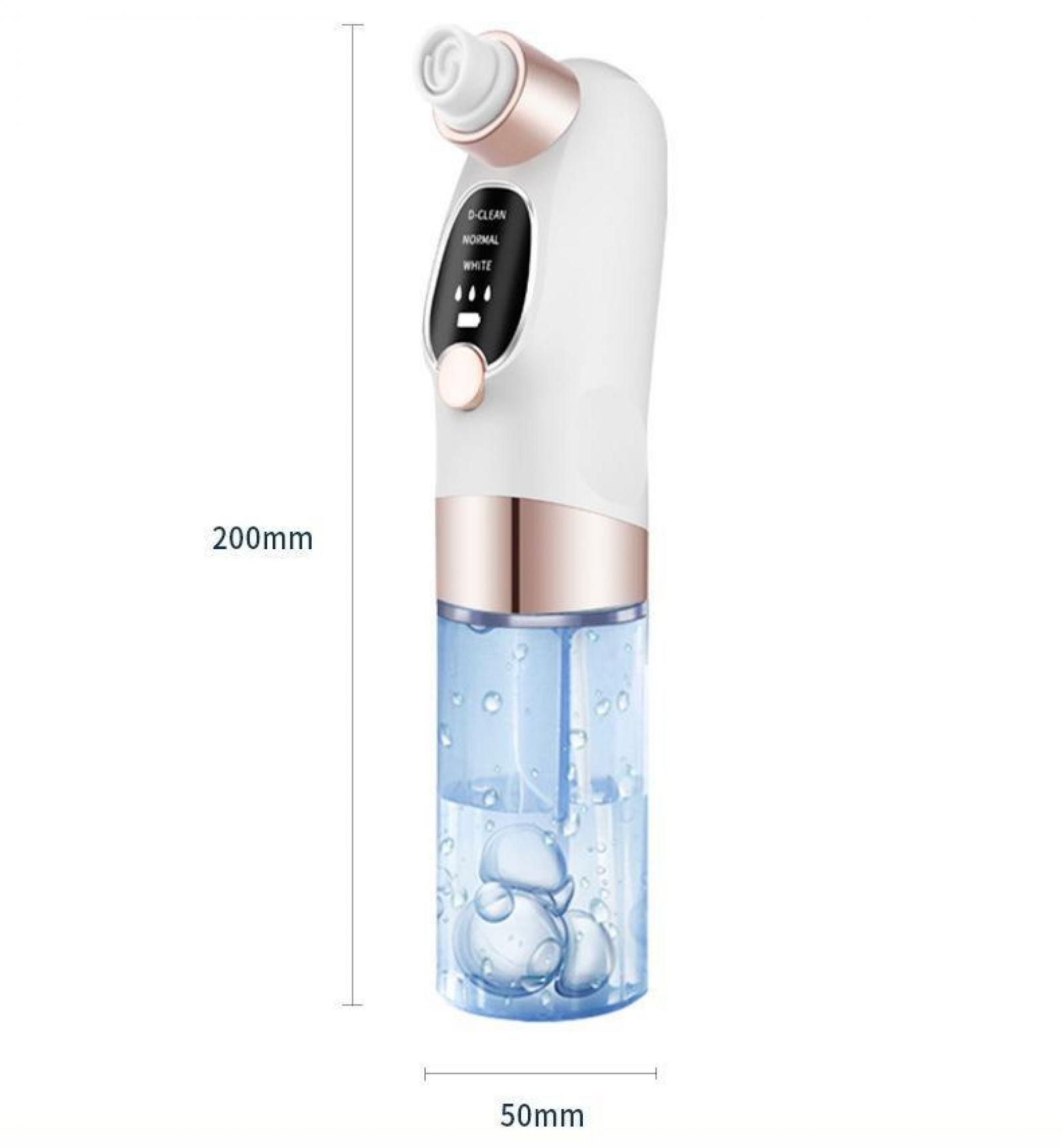 Weißes und blaues Gesichtsreiniger. Hat einen transparenten Wasserbehälter, Knöpfe und eine Düse.