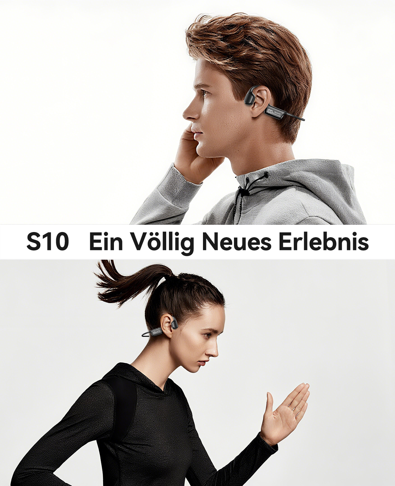 Mann und Frau mit Kopfhörern. Text: S10 Ein völlig neues Erlebnis.