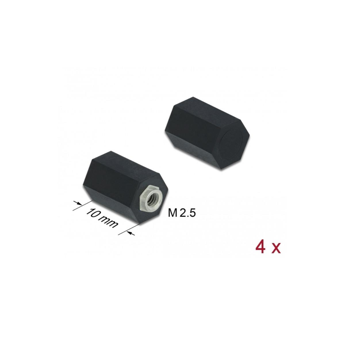 Due distanziali esagonali neri con filettatura. Il testo laterale dice 'M2.5' e '10mm'.