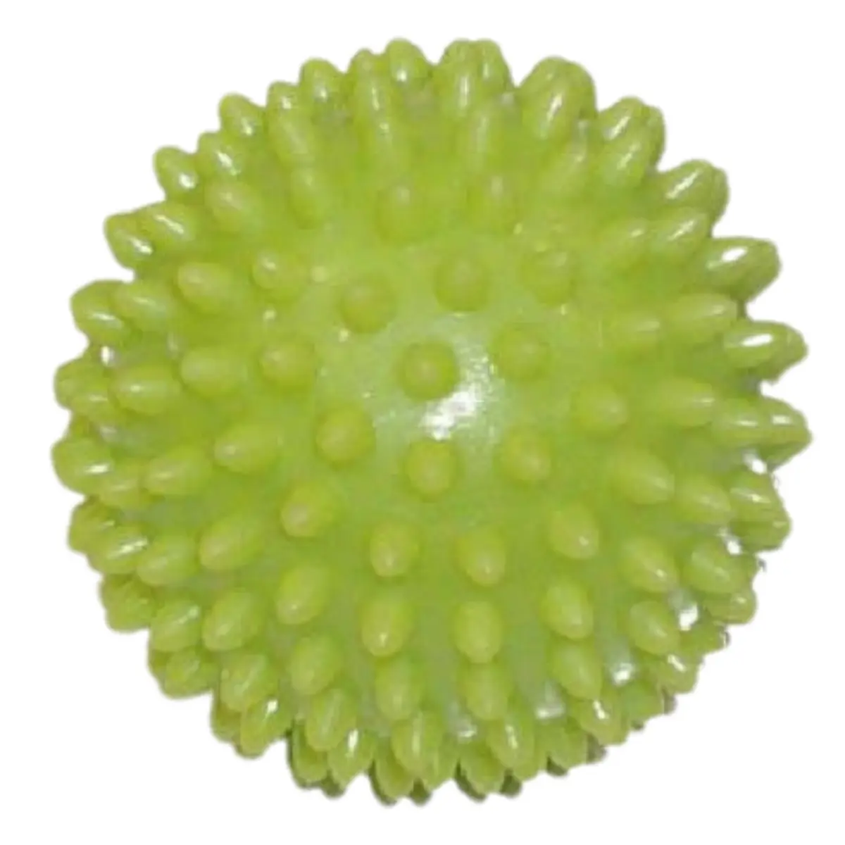 A green spiky massage ball on a white background.