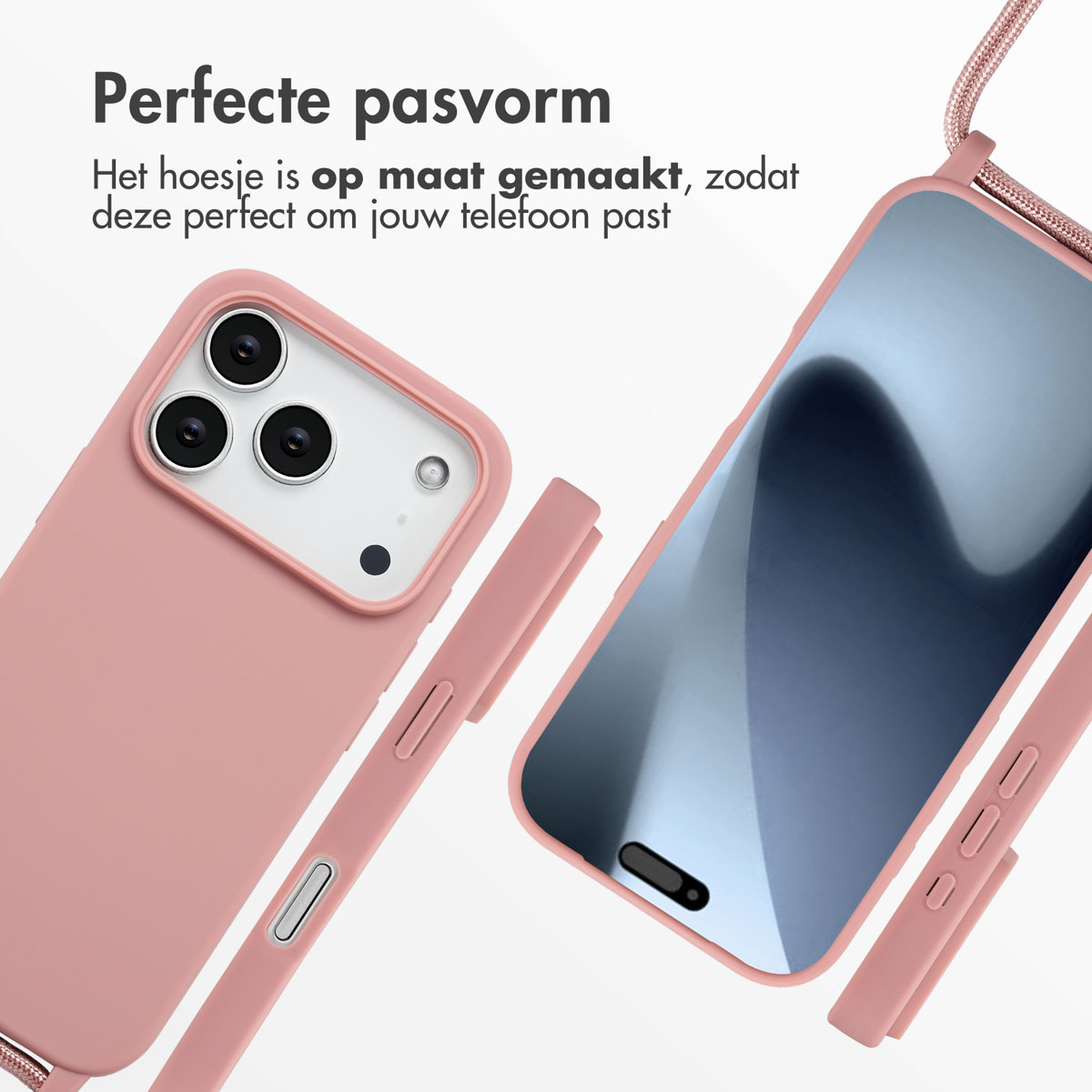 Handyhülle mit Telefon. Text auf dem Bildschirm lautet 'Perfekte Passform'.