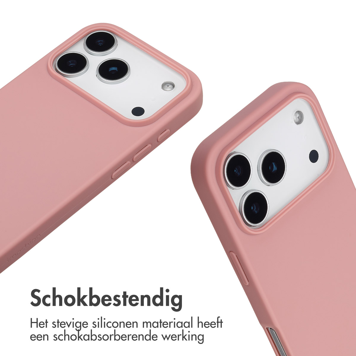 Rosa Handyhüllen mit Text auf dem Bildschirm. Text lautet 'Stoßfest'.