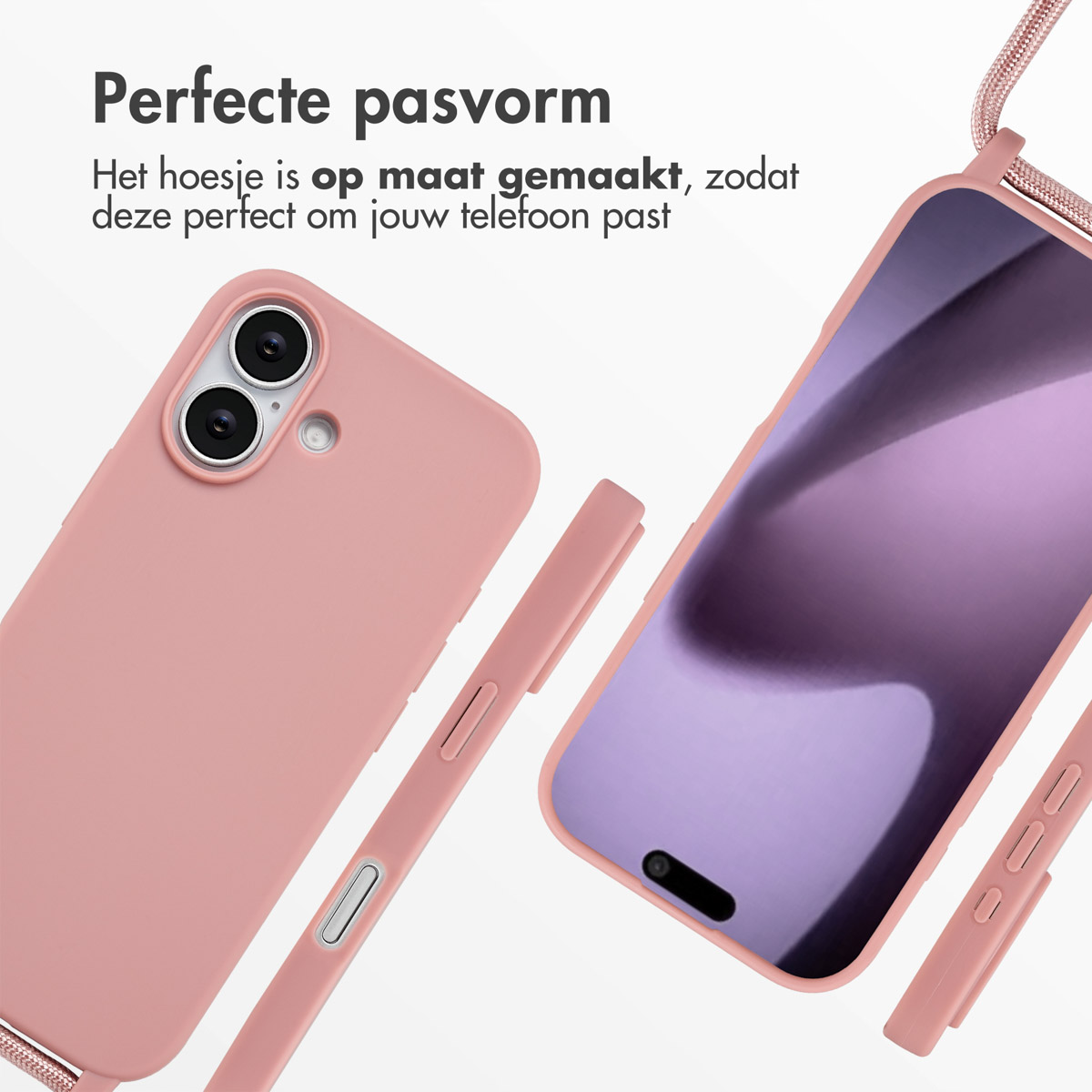 Custodia del telefono con telefono all'interno. Il testo sullo schermo recita 'Vestibilità perfetta'.