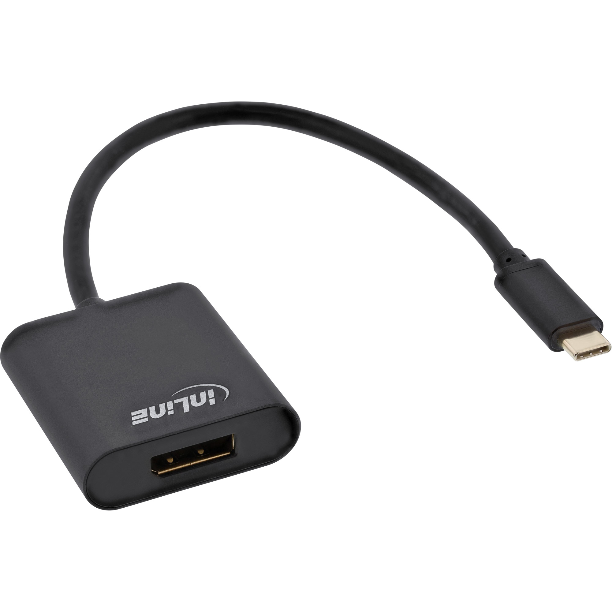 Un adattatore InLine nero con connettore USB-C e porta USB.