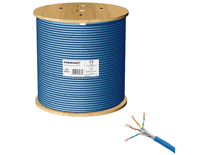PREMIUMX 250m CAT 8 Netzwerkkabel Simplex LAN Kabel Ethernet Datenkabel ...