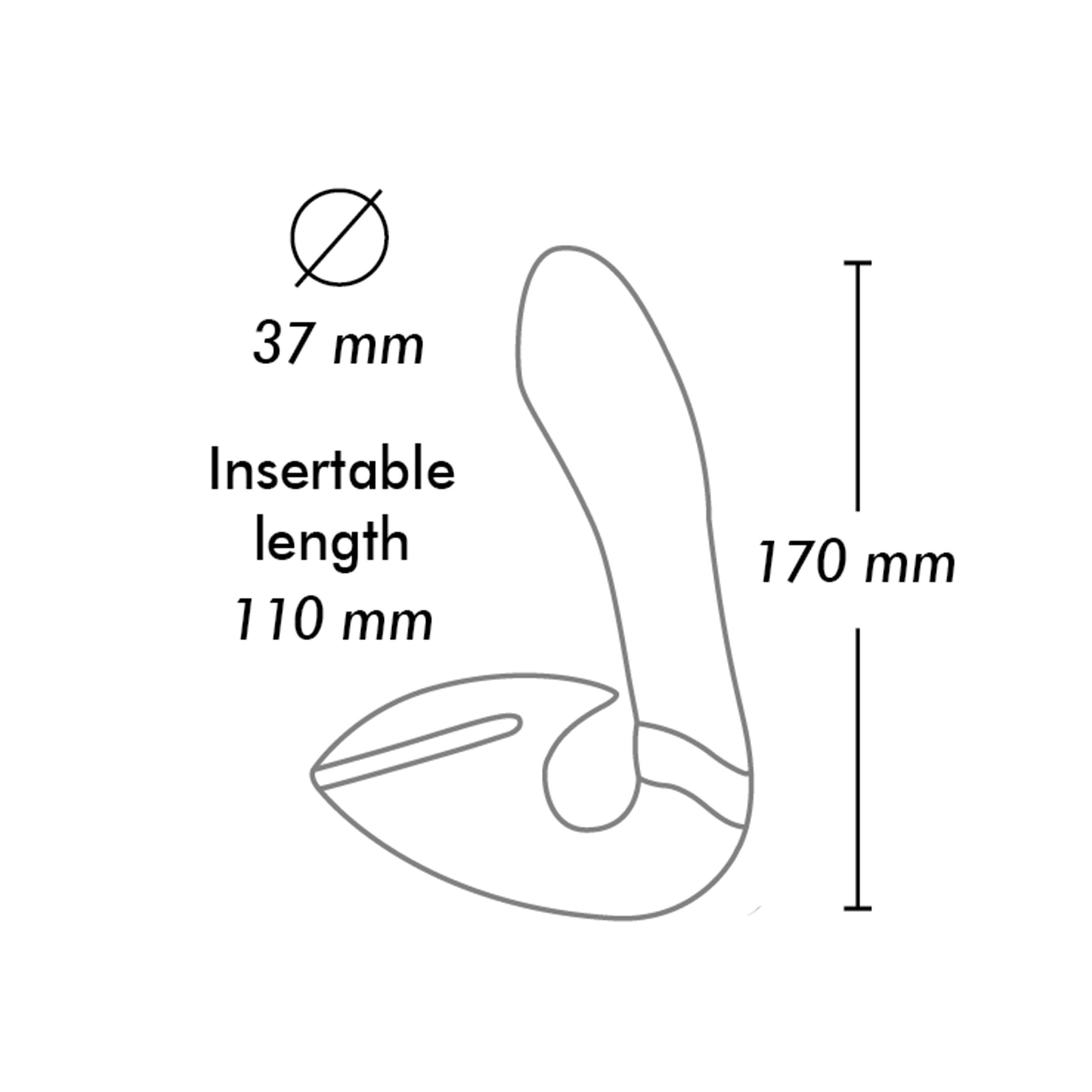 Un dibujo lineal de un producto, que muestra sus dimensiones y medidas en milímetros.