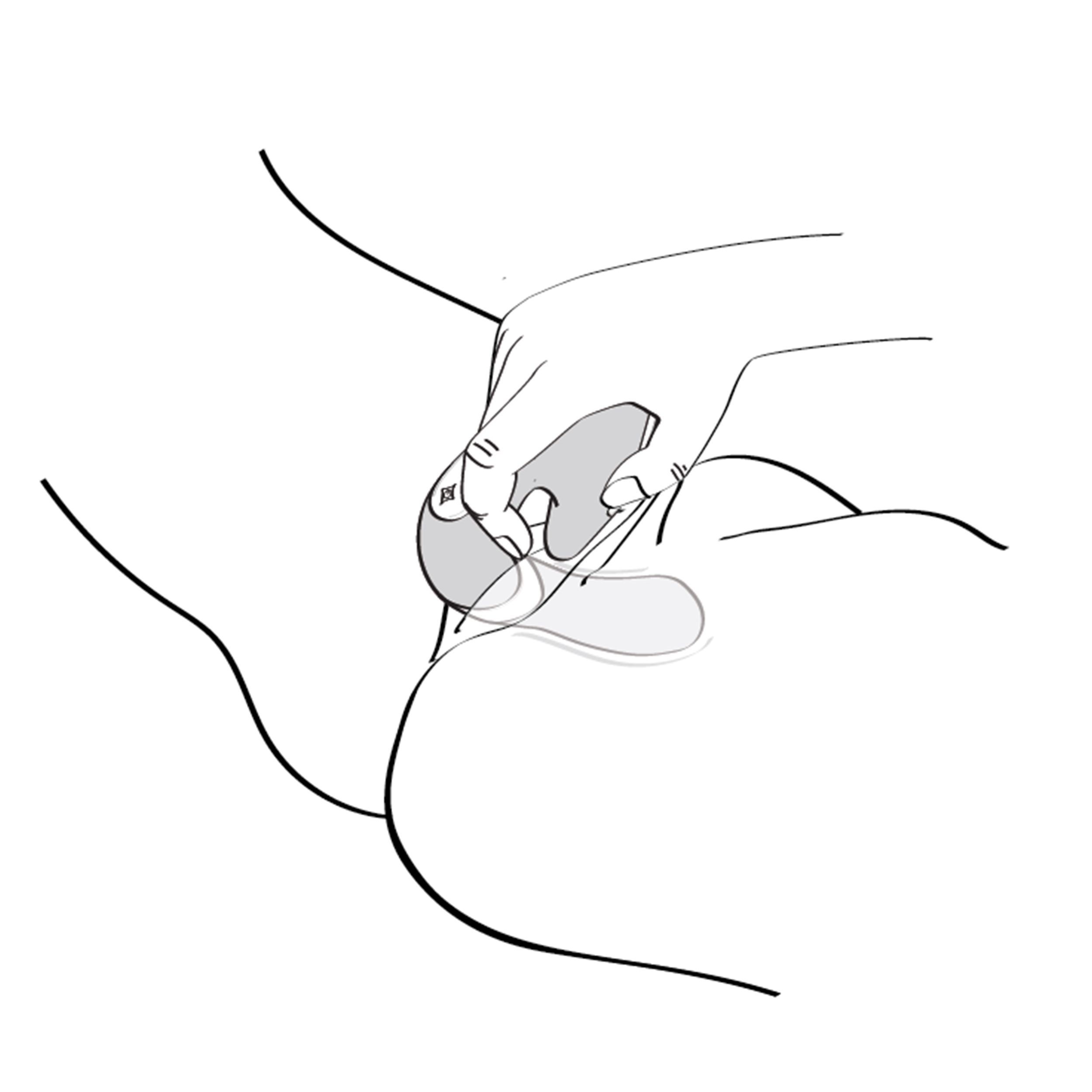 Dibujo lineal de una mano tocando el cuerpo de una persona. La imagen es en blanco y negro.