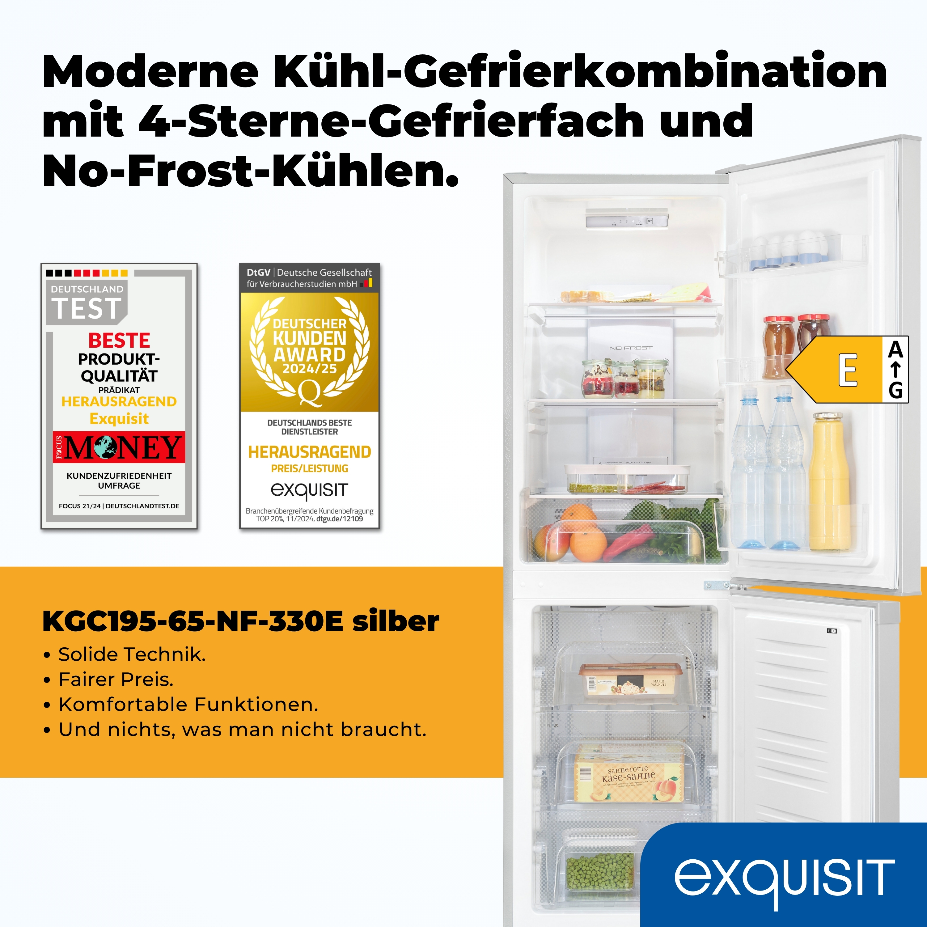 Refrigerador abierto, mostrando estantes con comida y premios.