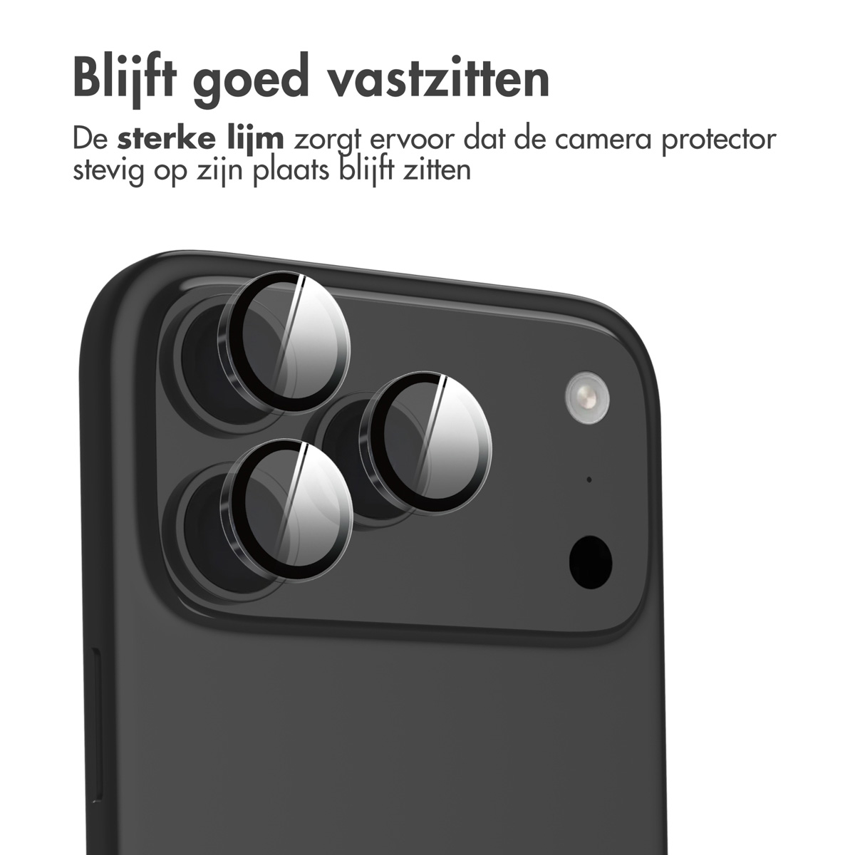 Black phone with lens protectors applied. The background is white. The protectors are clear.