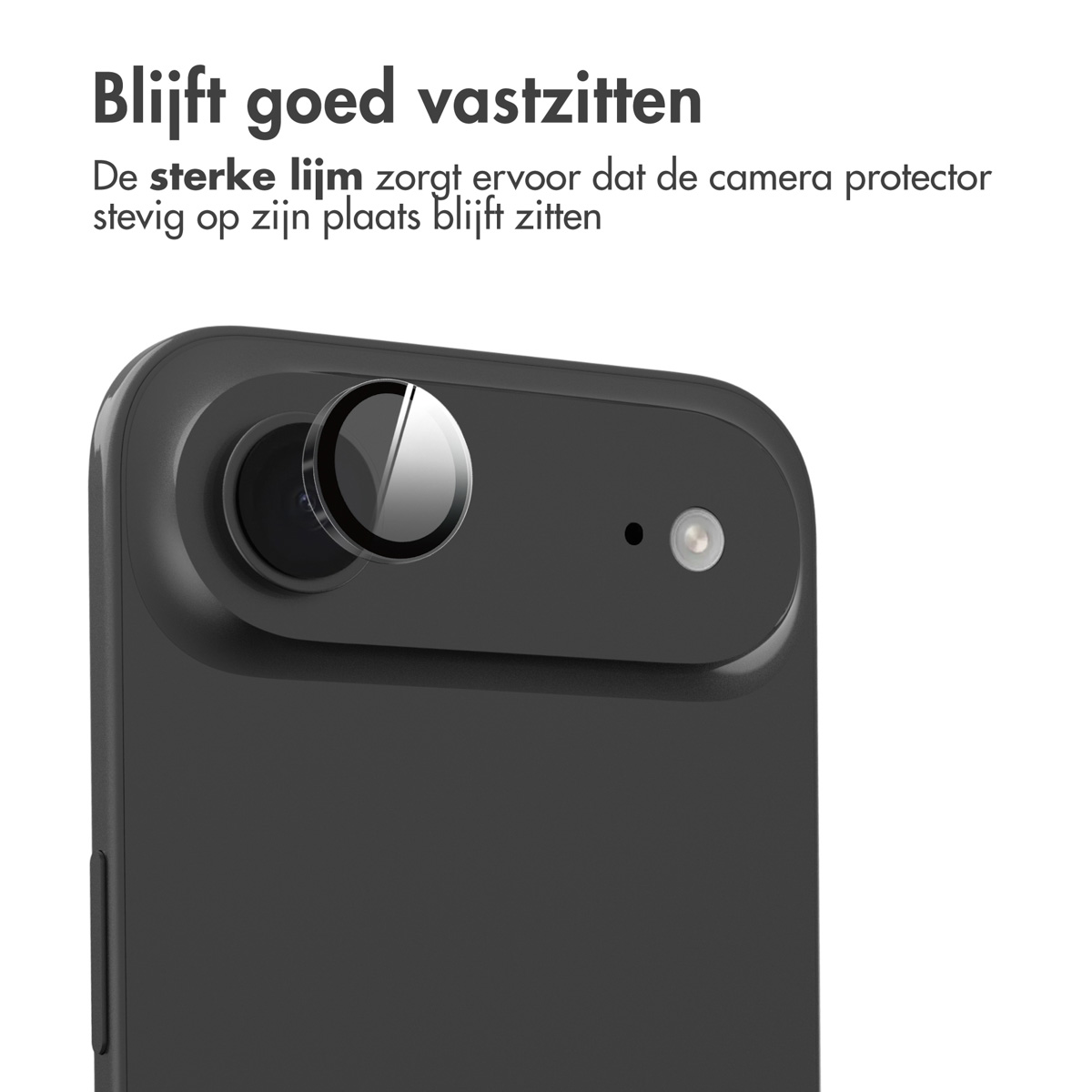 A black phone with a lens protector attached. The protector has a silver ring. White background.
