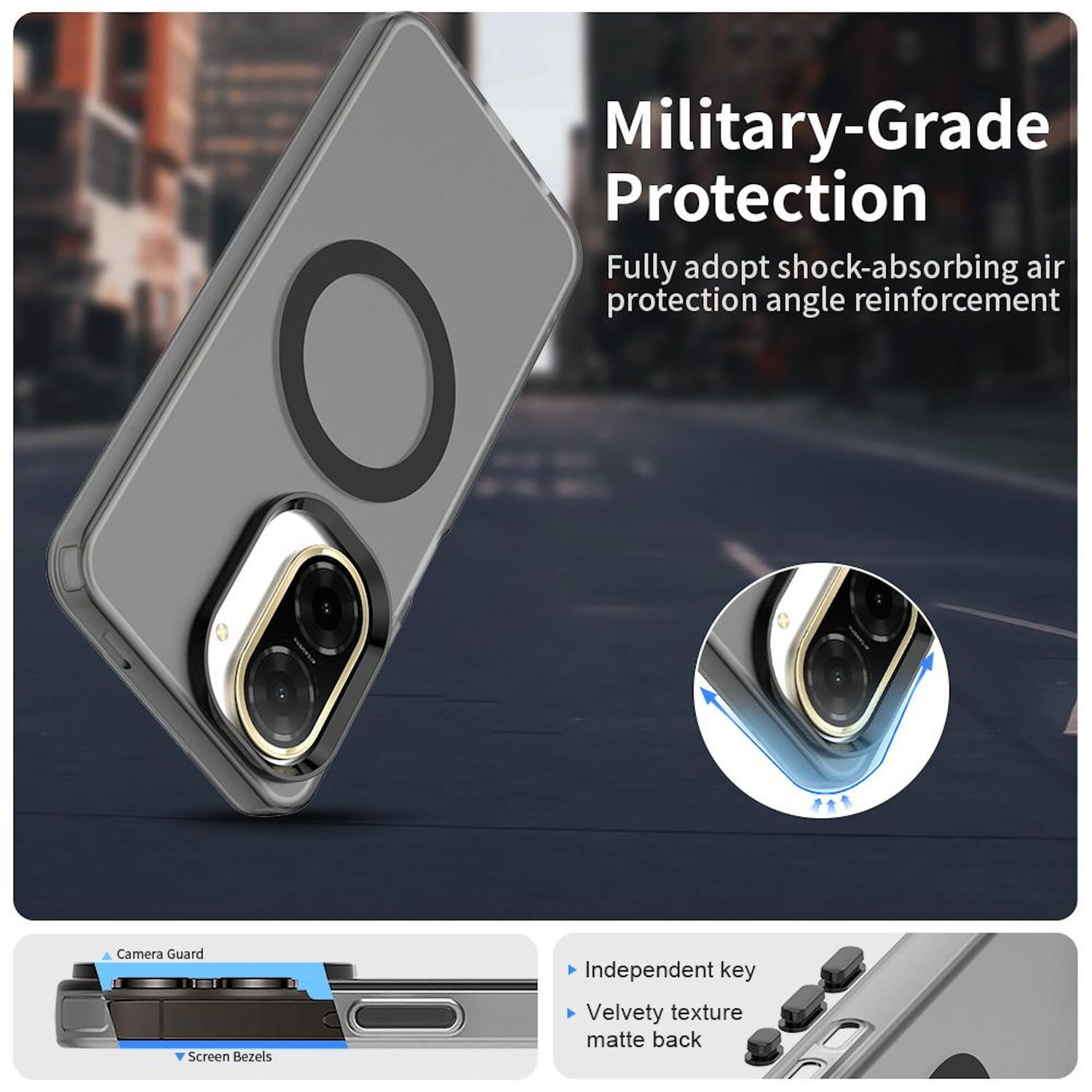 Funda con anillo magnético. Protección de grado militar con refuerzo de ángulo amortiguador, protector de cámara.