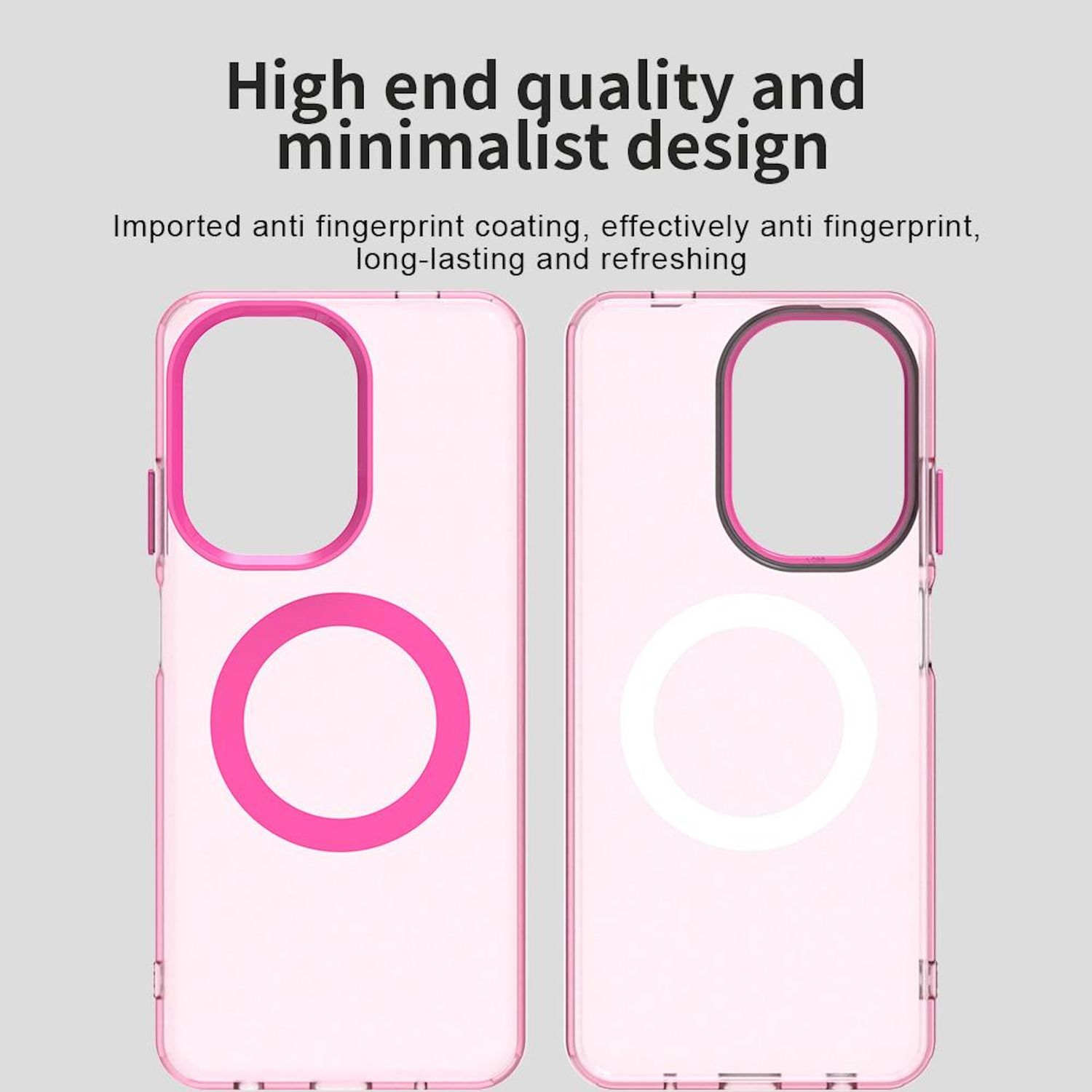 Rosa Handyhüllen mit Magnetring. Eine hat einen rosa Ring, die andere einen weißen.