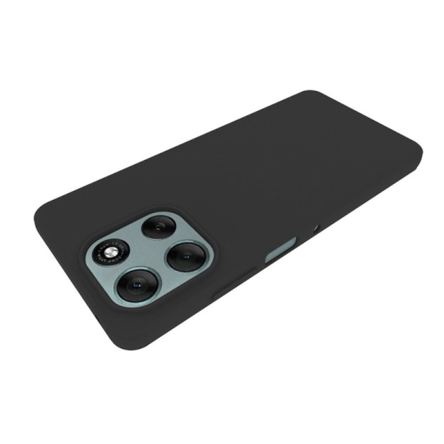 Schwarze Handyhülle mit Telefon im Inneren, das mehrere Kameras zeigt. Die Hülle bedeckt die Rückseite des Telefons.