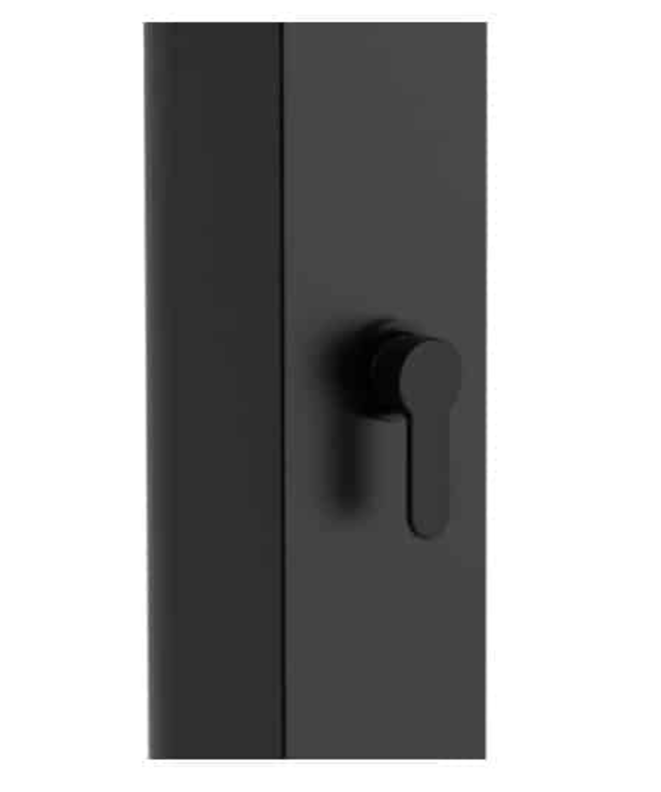 Grifo de ducha negro con manija. Está montado en una pared negra. El fondo es blanco.
