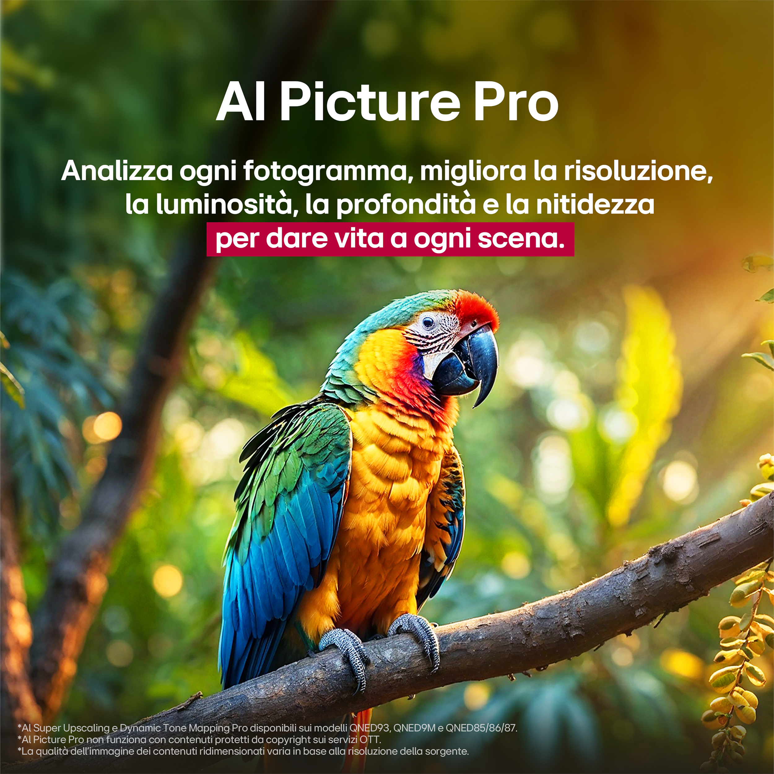Un pappagallo colorato appollaiato su un ramo, con foglie verdi e gialle sullo sfondo.