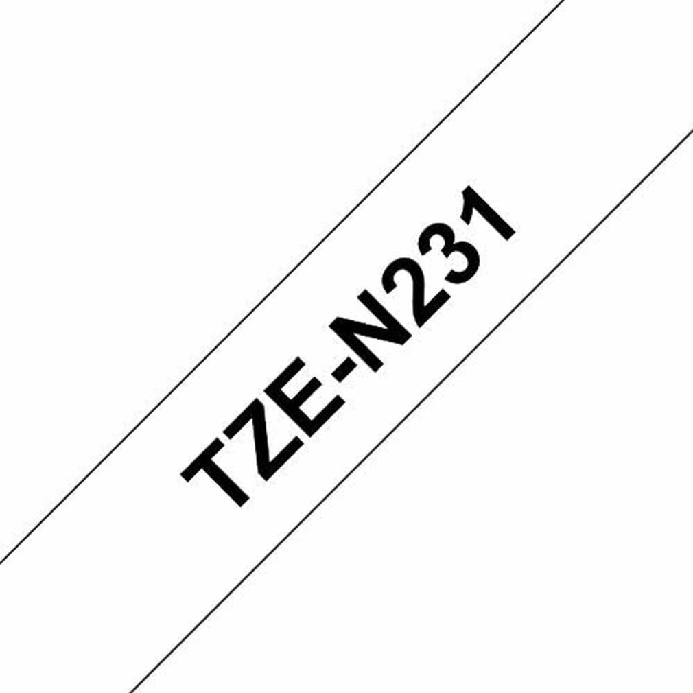 Weißer Hintergrund mit schwarzem Text 'TZE-N231' diagonal über einem weißen Streifen.