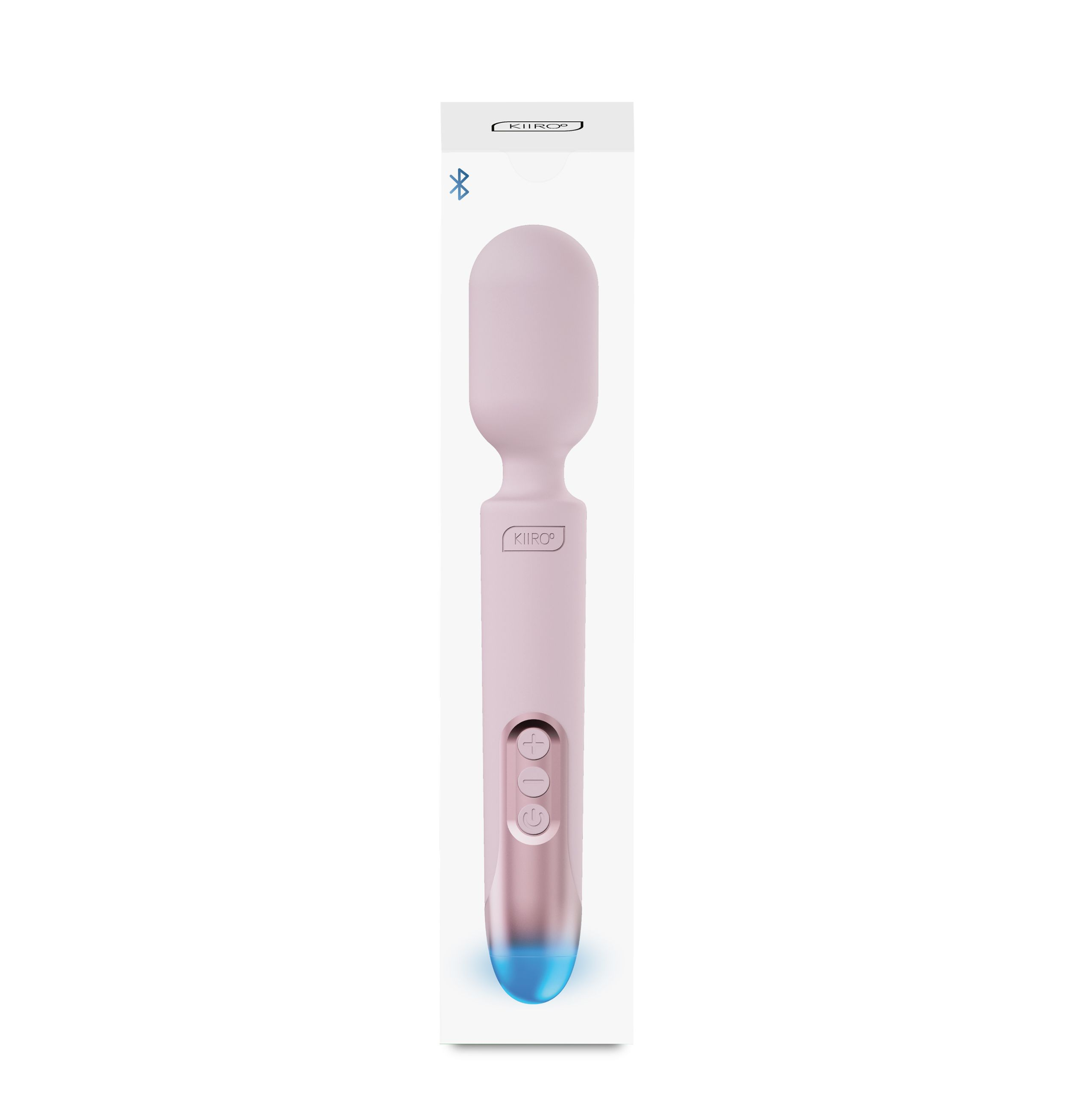 Ein rosa Sexspielzeug in seiner Verpackung. Das Spielzeug hat einen abgerundeten Kopf und einen langen Griff mit Knöpfen.