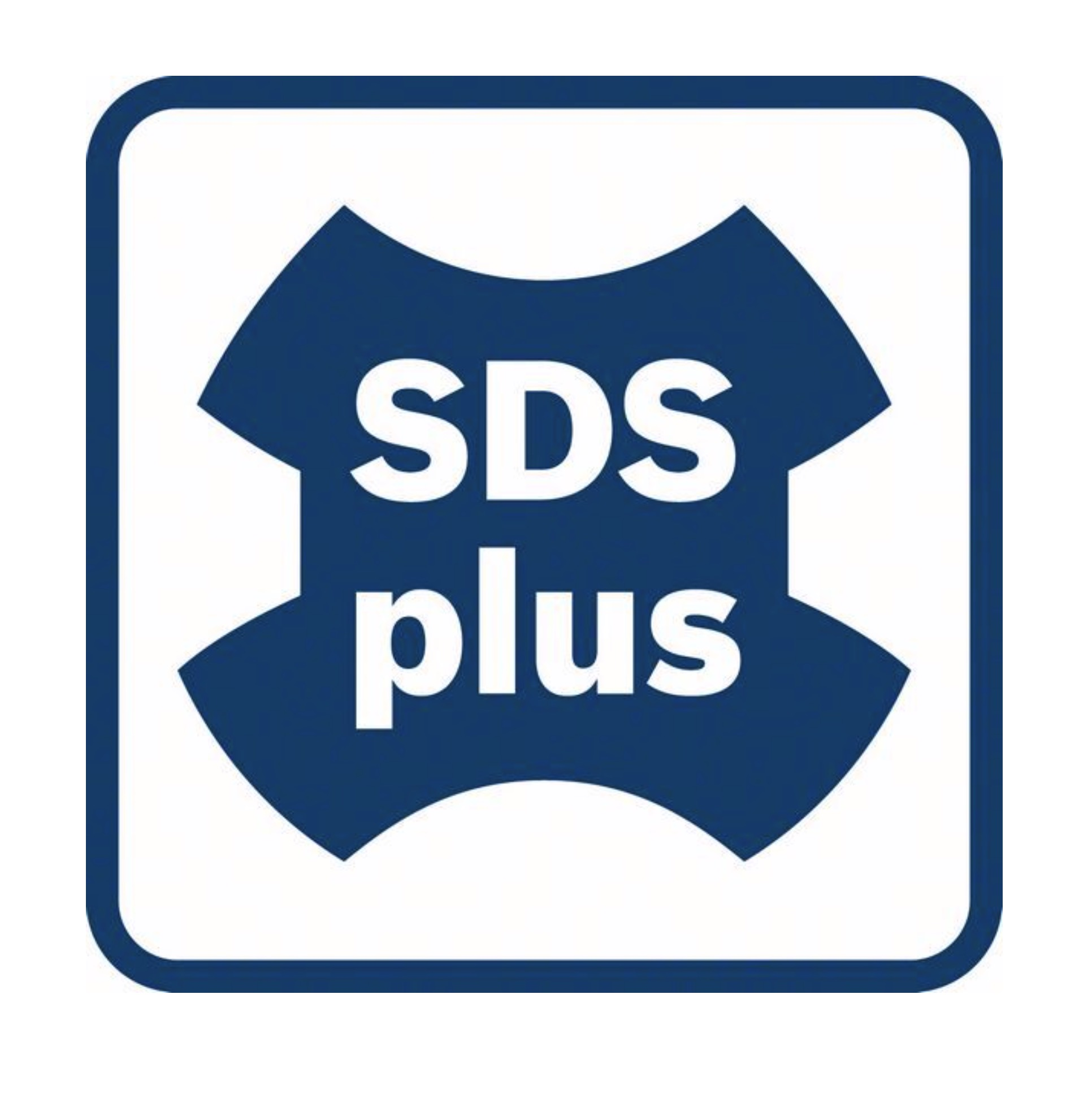 Logo mit blauer Form und weißem Text 'SDS plus'. Das Logo ist in einem abgerundeten Quadrat.