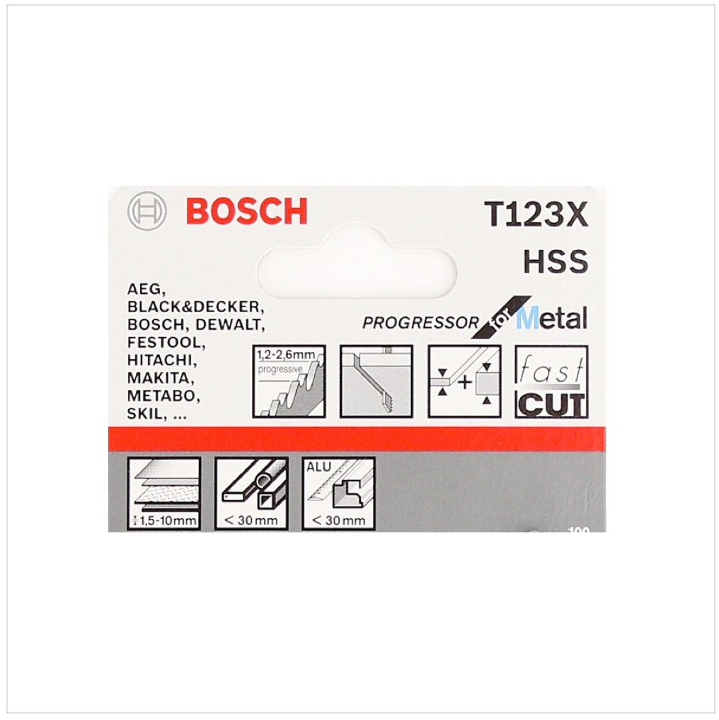 Bosch T123X HSS Sägeblatt. Marken: AEG, Black&Decker, Bosch, Dewalt, Festool, Hitachi, Makita, Metabo, Skil. Schnell für Metall.