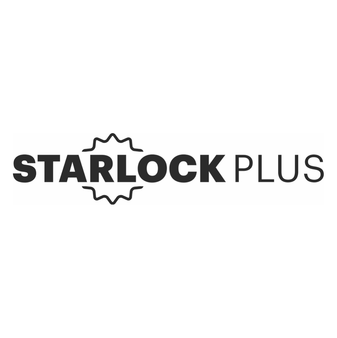 Il testo 'STARLOCK PLUS' in grassetto nero su sfondo bianco. Un design stilizzato di sole è tra STARLOCK.