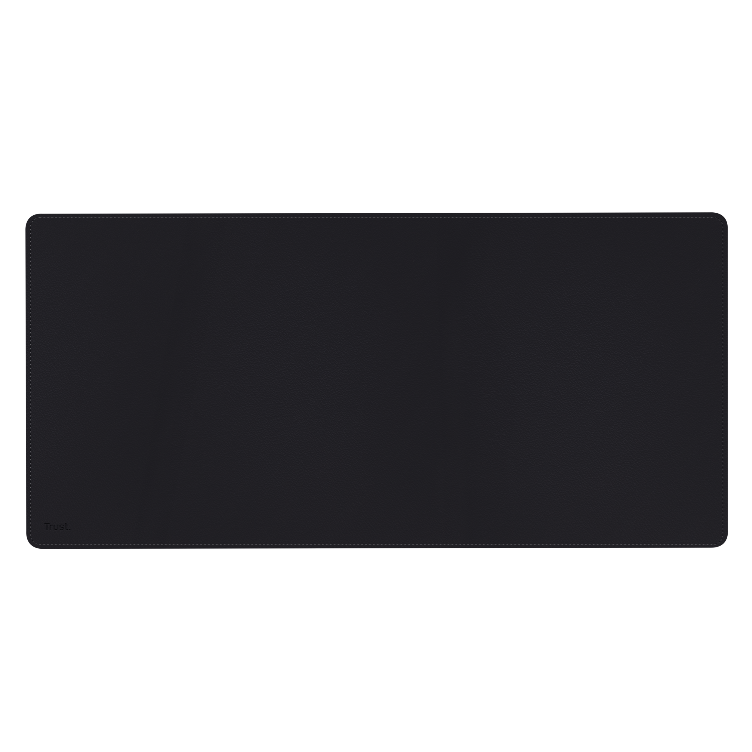 A black rectangular Trust mousepad on a black background. The mousepad has a stitched border. Trust logo is visible.