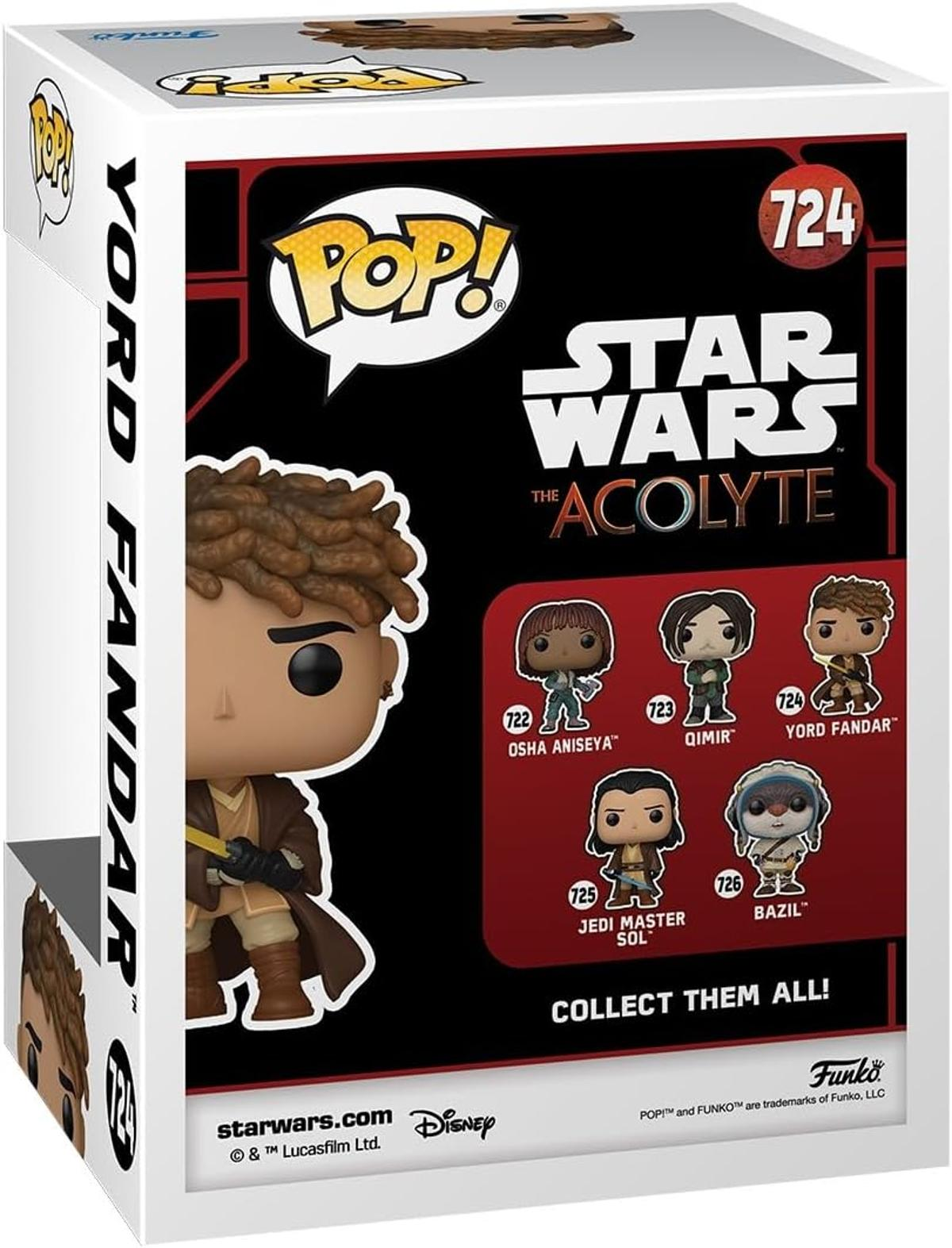 Una scatola di Star Wars Funko Pop. Mostra la figura di Yord Fandar e altri personaggi di The Acolyte. Collezionali tutti!