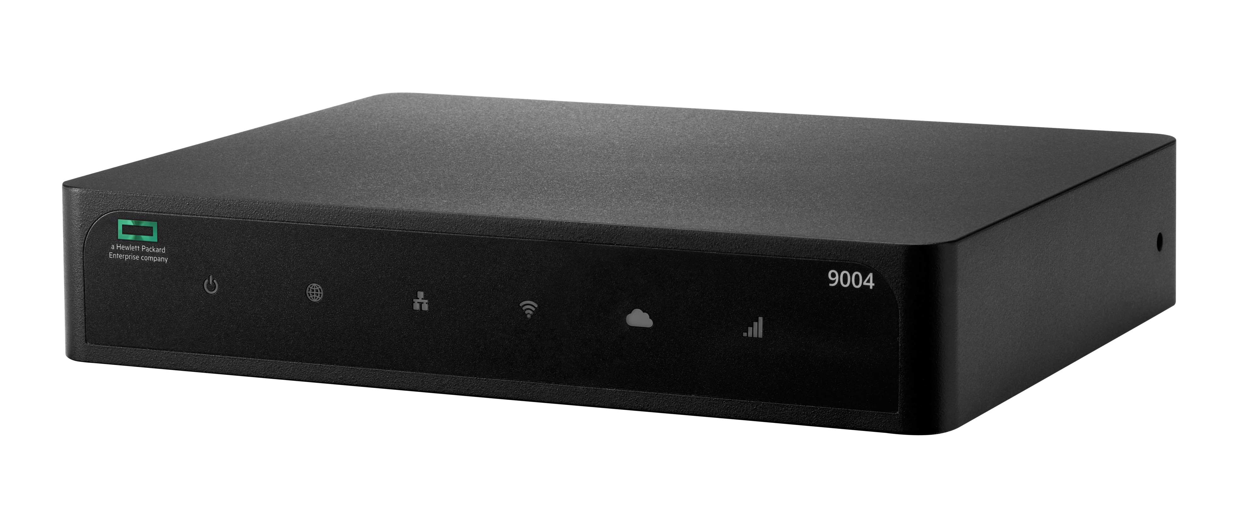 Czarne urządzenie HP Enterprise, model 9004. Posiada logo HP i różne ikony wskaźników.